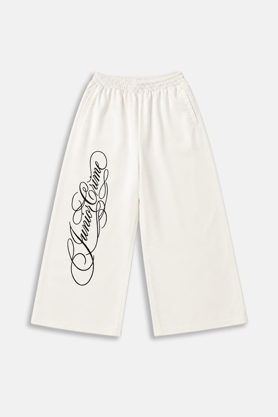 JR Signature Nakışlı Beyaz Gabardin Baggy Pantolon