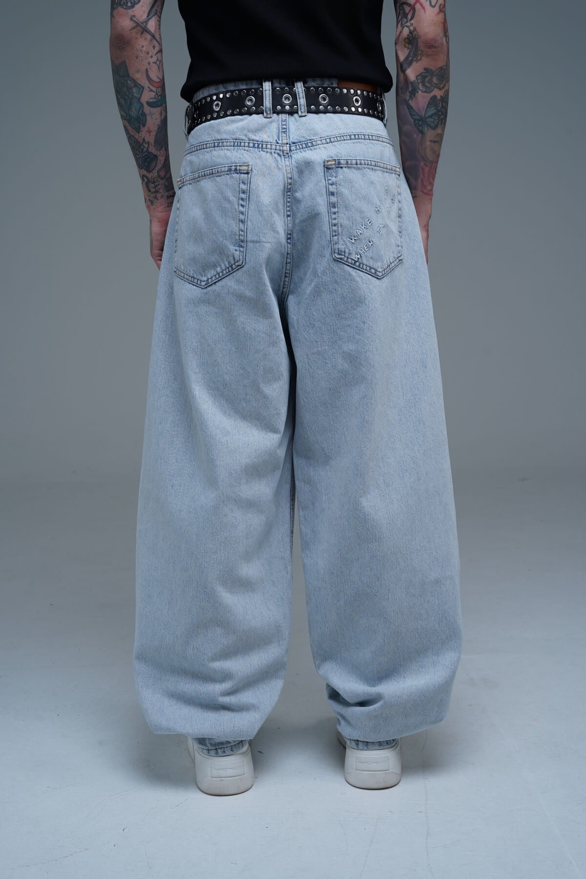 Nakış Detay Mavi Baggy Jean Pantolon CT01 6458-5