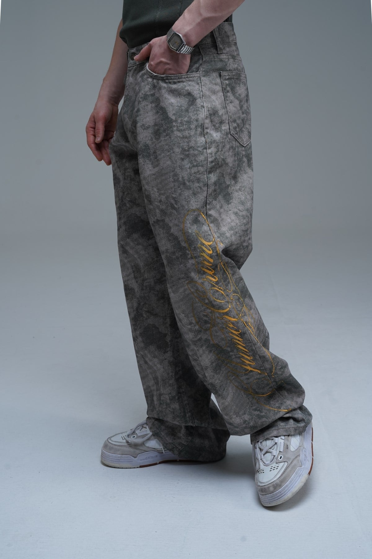 JR Signature Eskitme Baskılı Kamuflaj Desen Baggy Jean