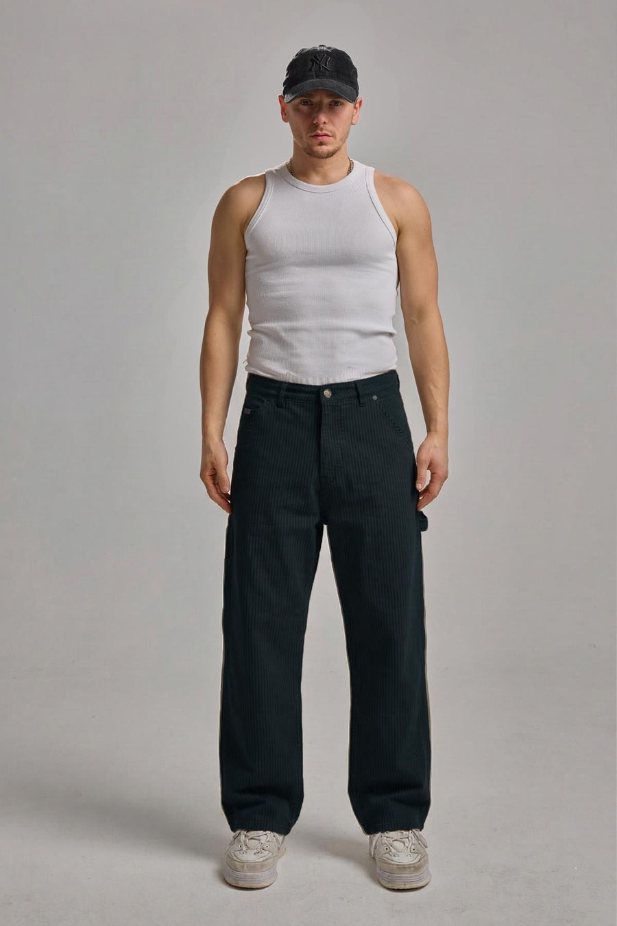 Çizgili Antrasit Baggy Jean Pantolon CT01 6581-4