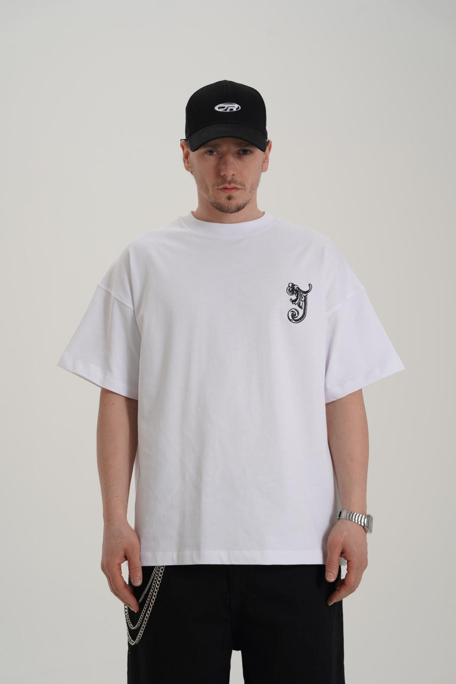 Etnik Nakışlı Beyaz Oversize Tshirt JC01 26Y109