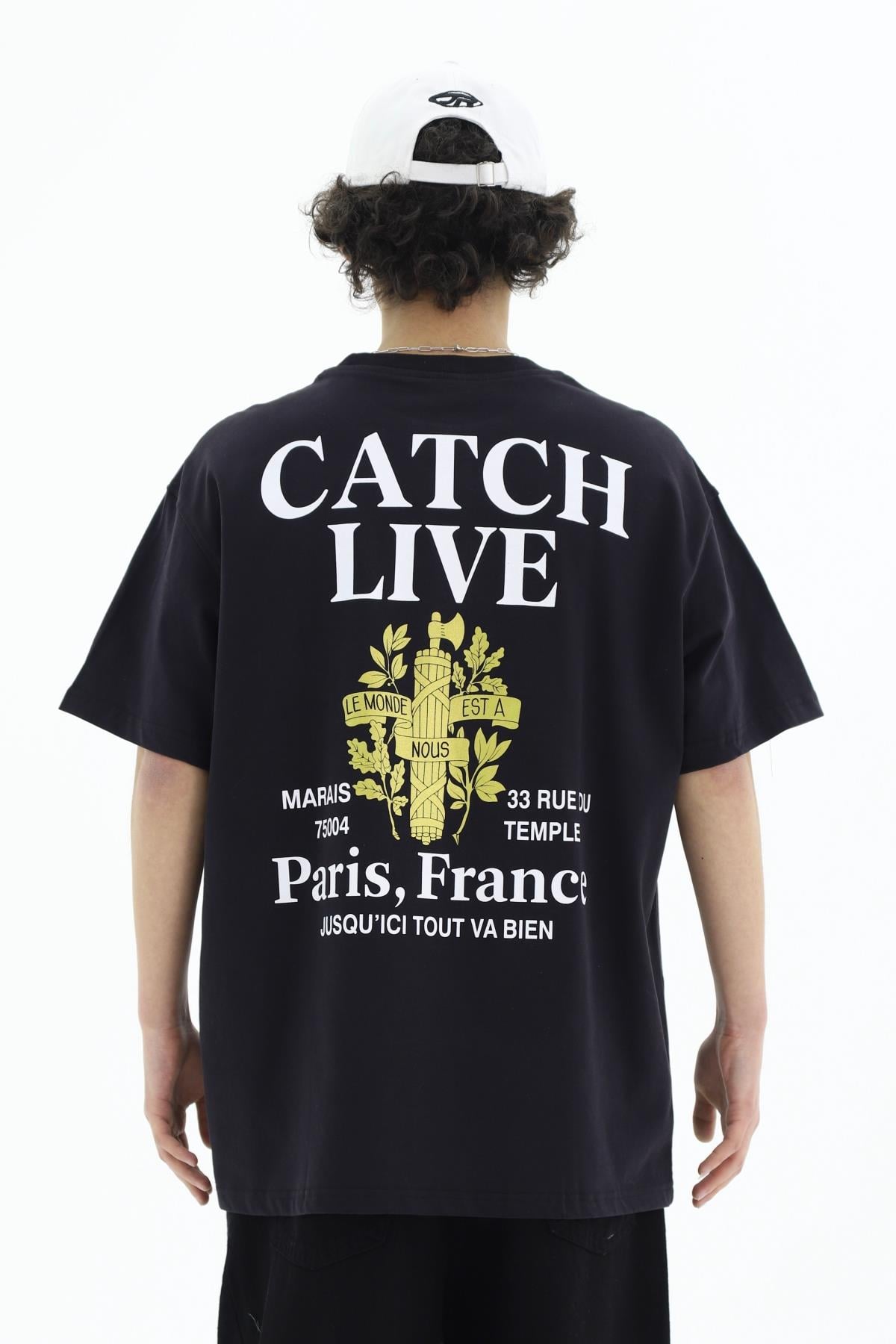 Paris Baskılı Siyah Oversize Tshirt CT01 26CY003