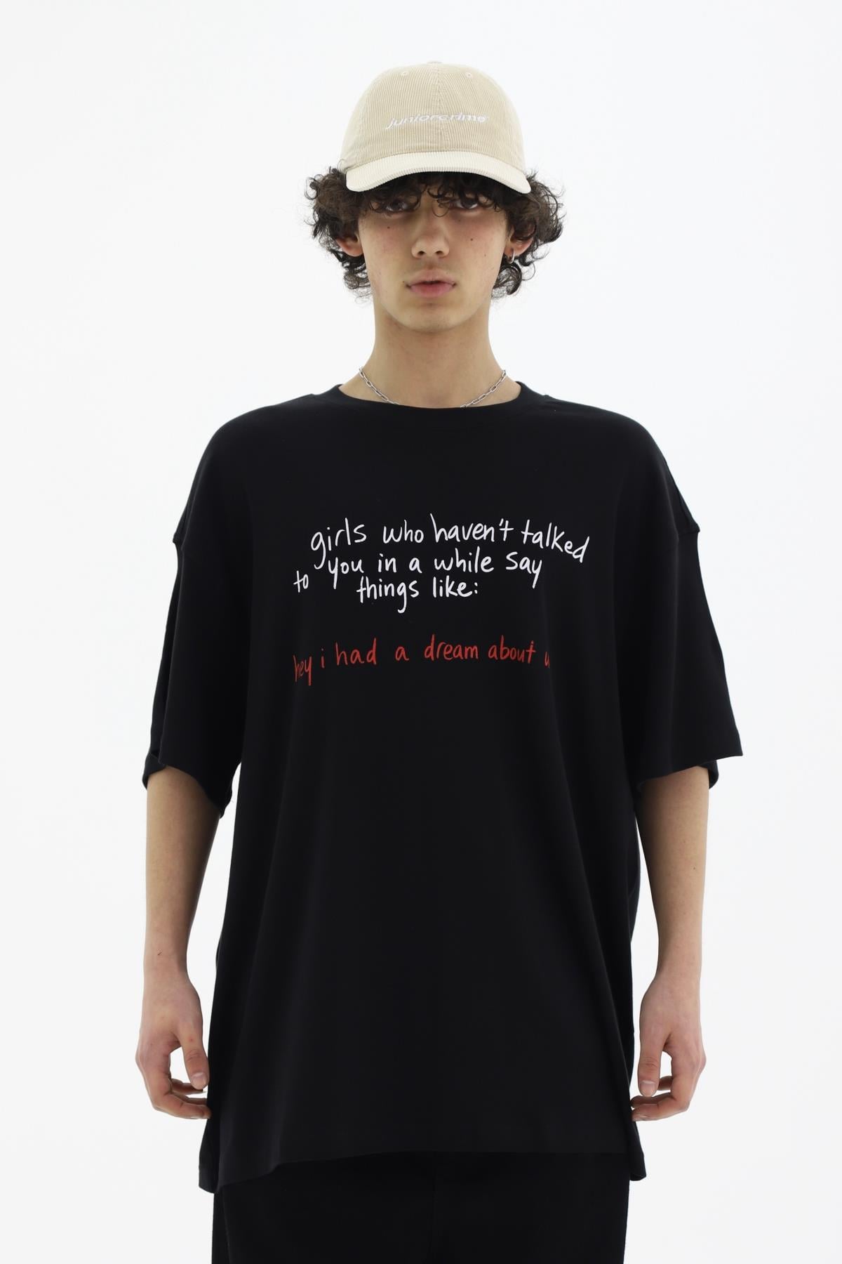 Girls Baskılı Siyah Oversize Tshirt CT01 26CY011