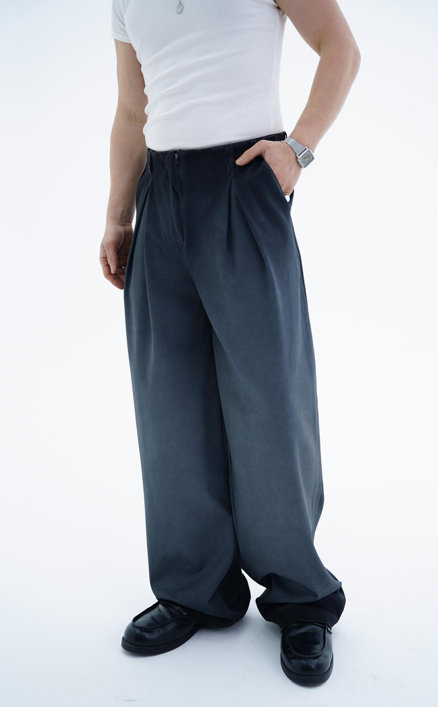 Acid Wash Füme Pileli Baggy Pantolon KN4607