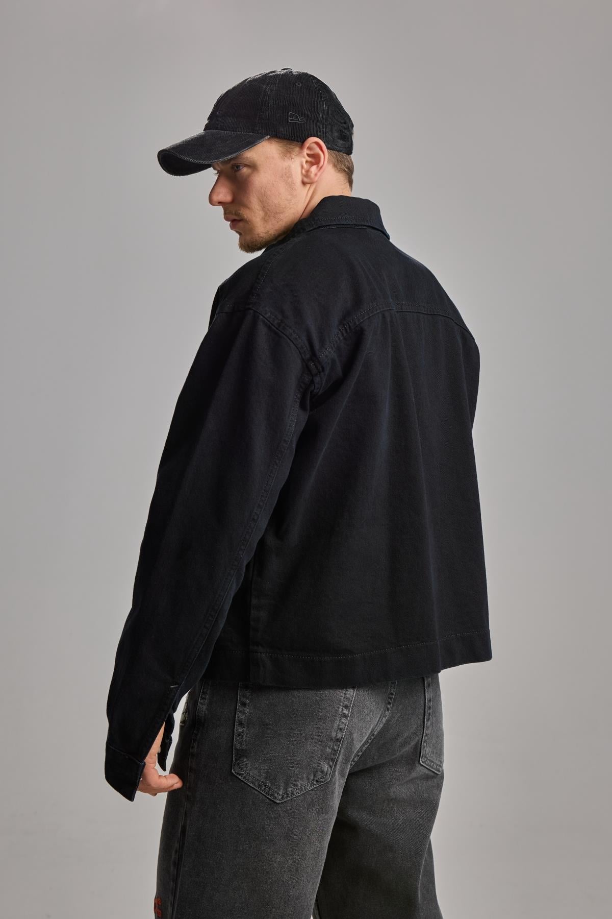 Siyah Nakışlı Oversize Jean Ceket 4615