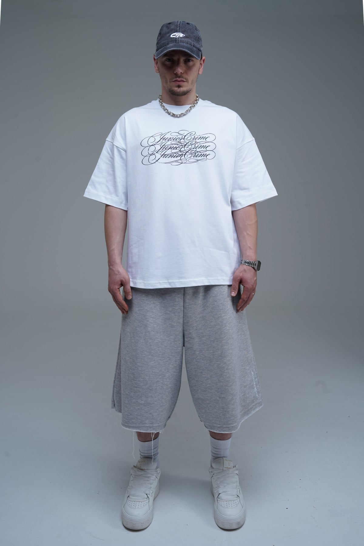 JR Nakışlı Gri Jogger Baggy Şort