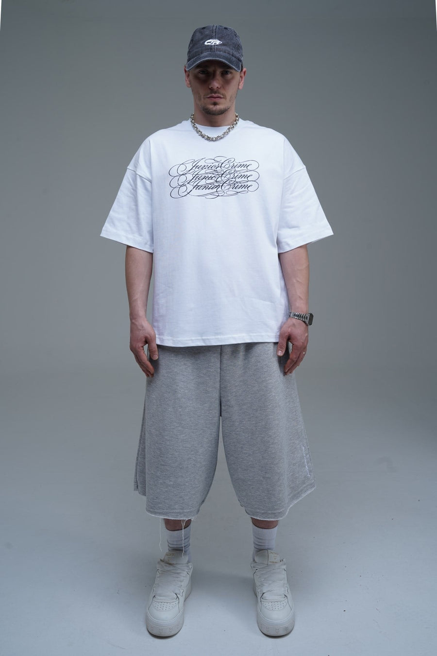 JR Nakışlı Gri Jogger Baggy Şort