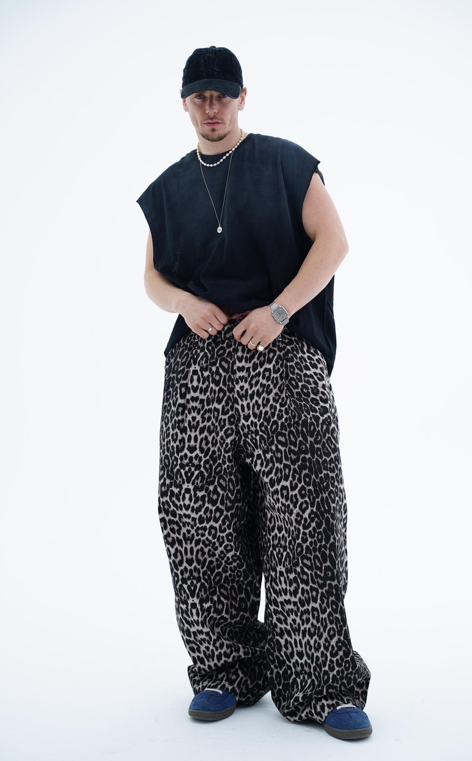 Leopar Desen Kahve Dokuma Pantolon KN4672