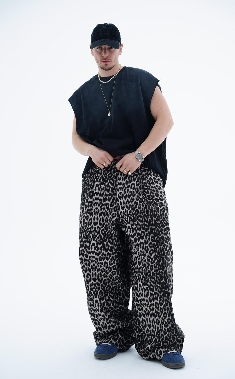 Leopar Desen Kahve Dokuma Pantolon KN4672