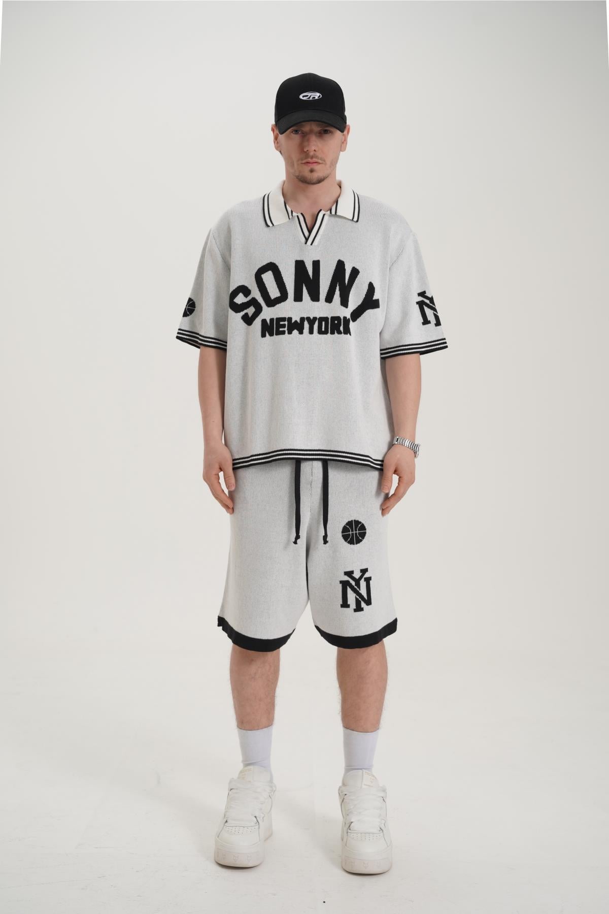 Sonny Desenli Triko Kumaş Siyah Oversize Tshirt