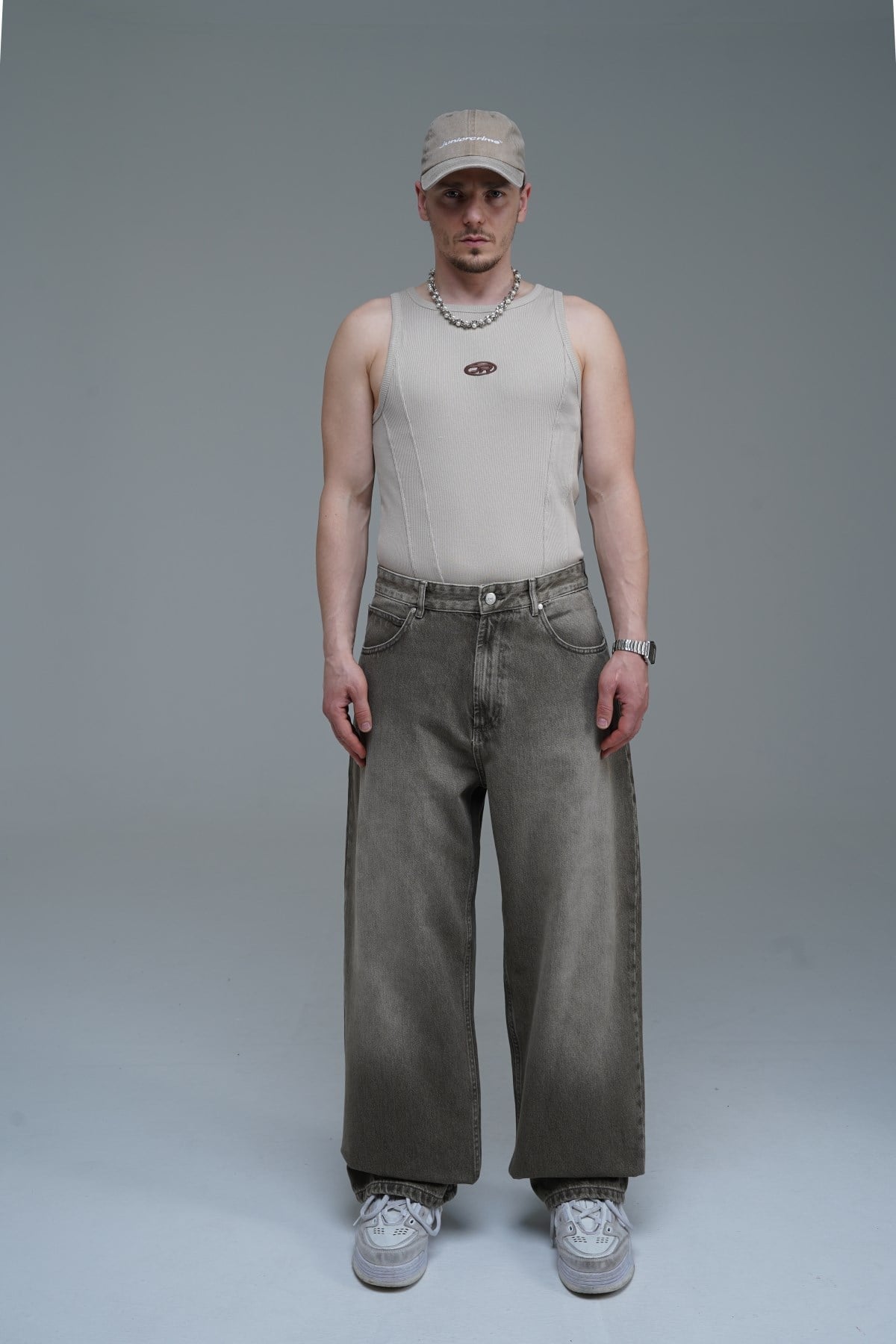 Yıkama Efektli Açık Kahve Baggy Jean