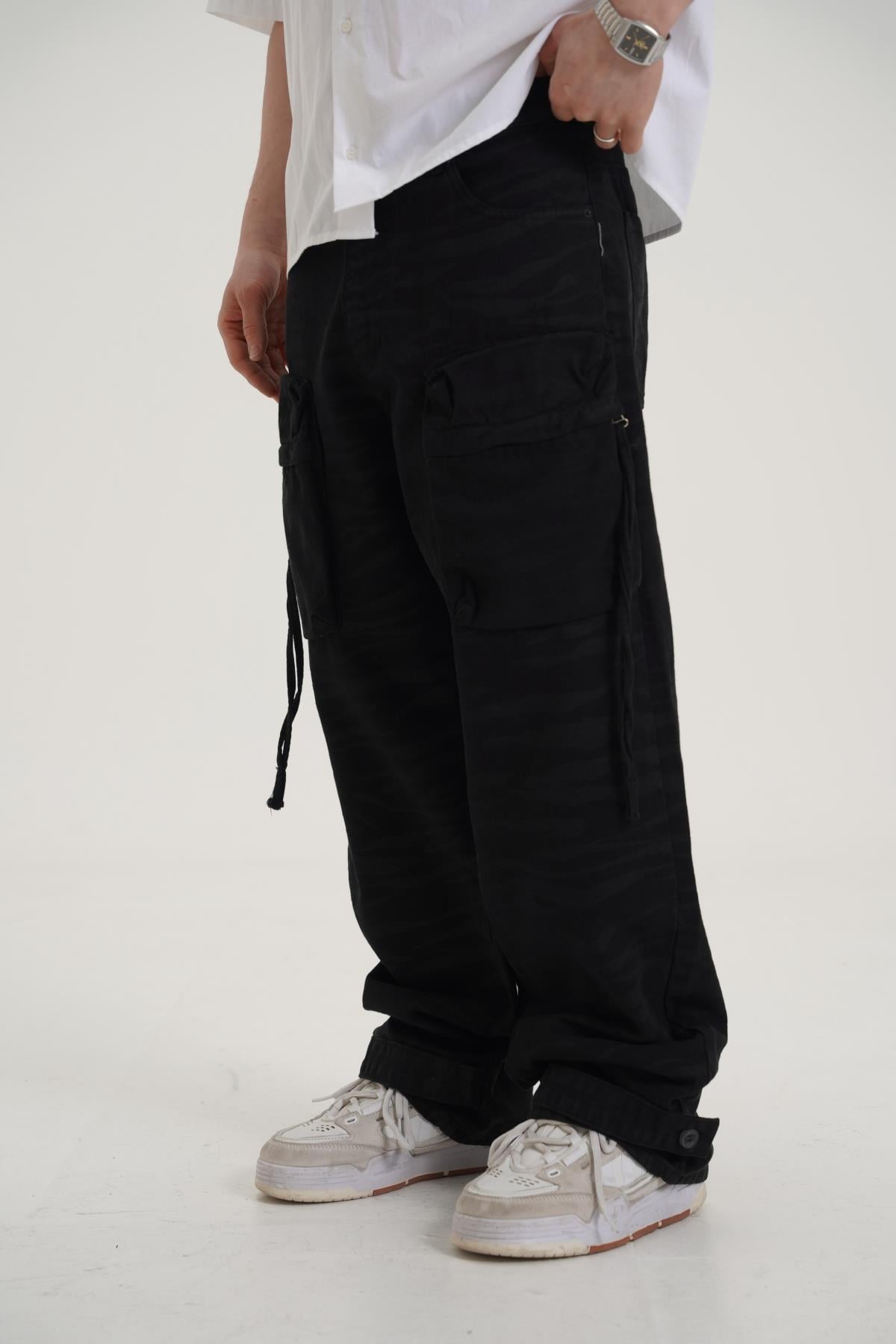 Kamuflaj Desen Siyah Baggy Pantolon CT01 6368-7
