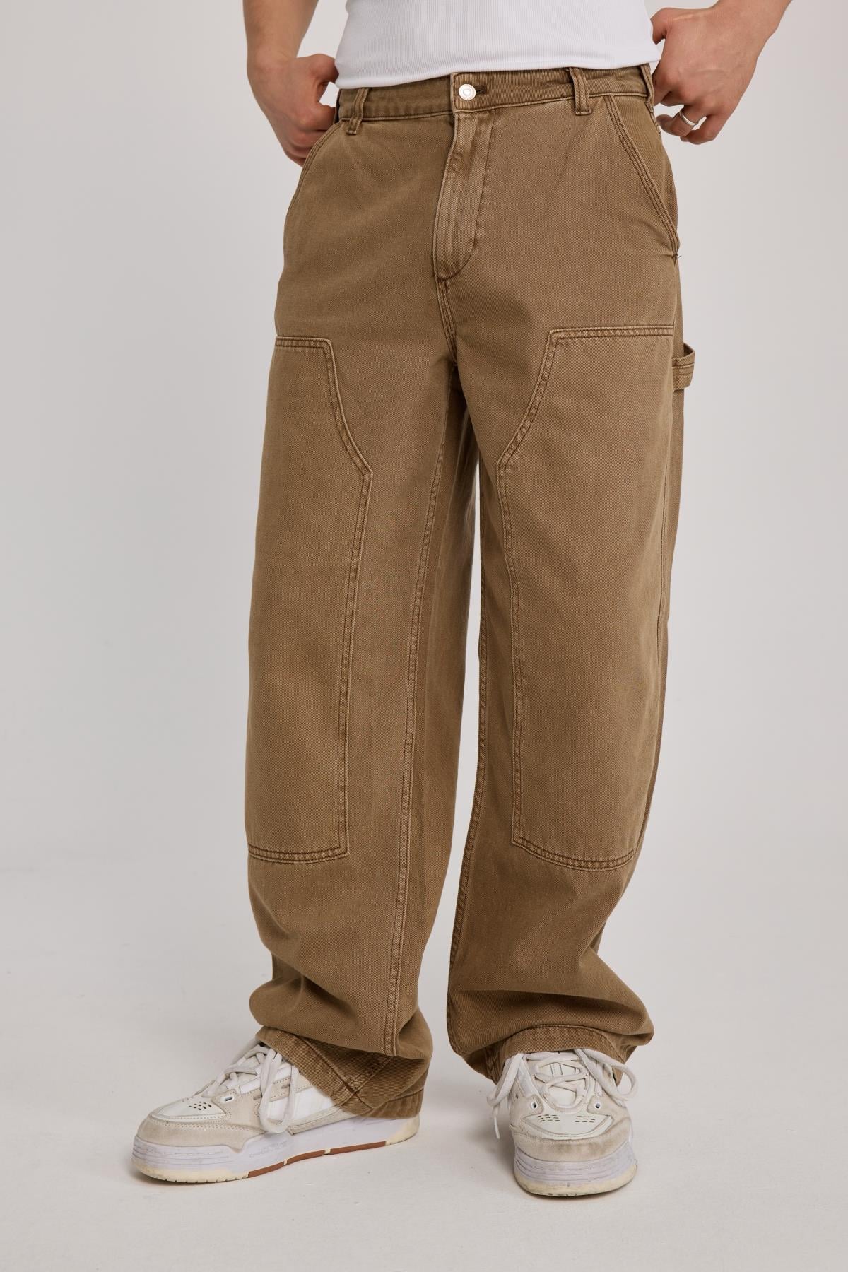 Blok Detay Kahverengi Carpenter Baggy Pantolon