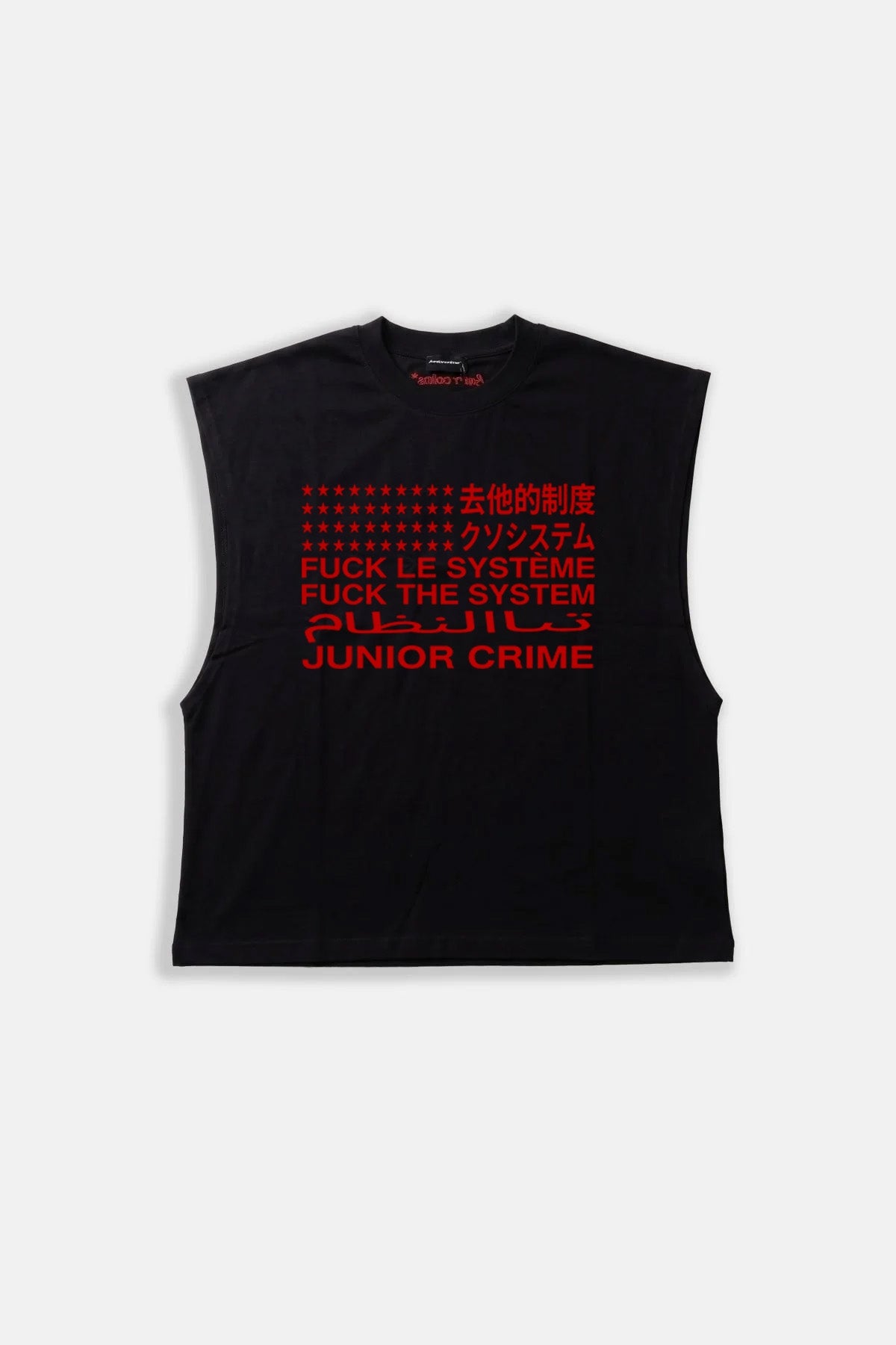 JR Red System Baskılı Boxy Fit Kolsuz Siyah Tshirt