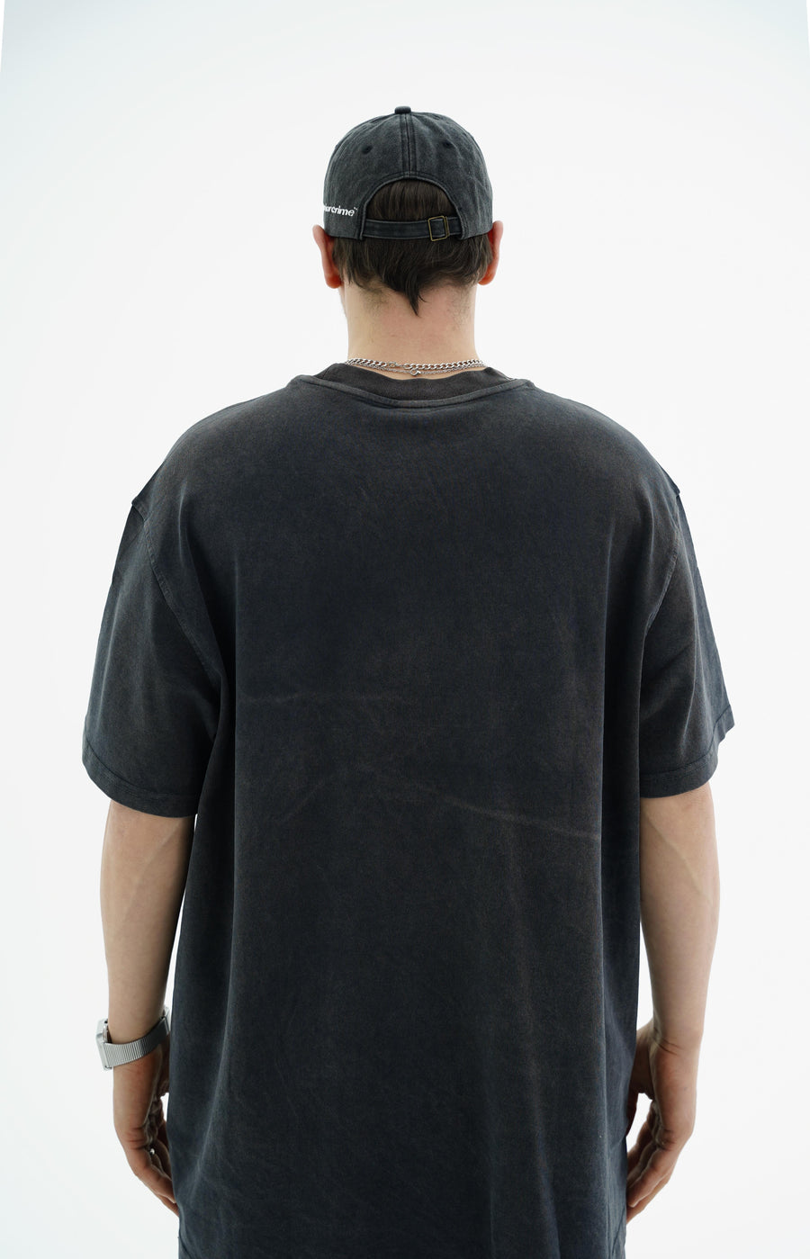 Yıkama Efektli Şerit Detay Siyah Oversize Tshirt CT01 25CY031