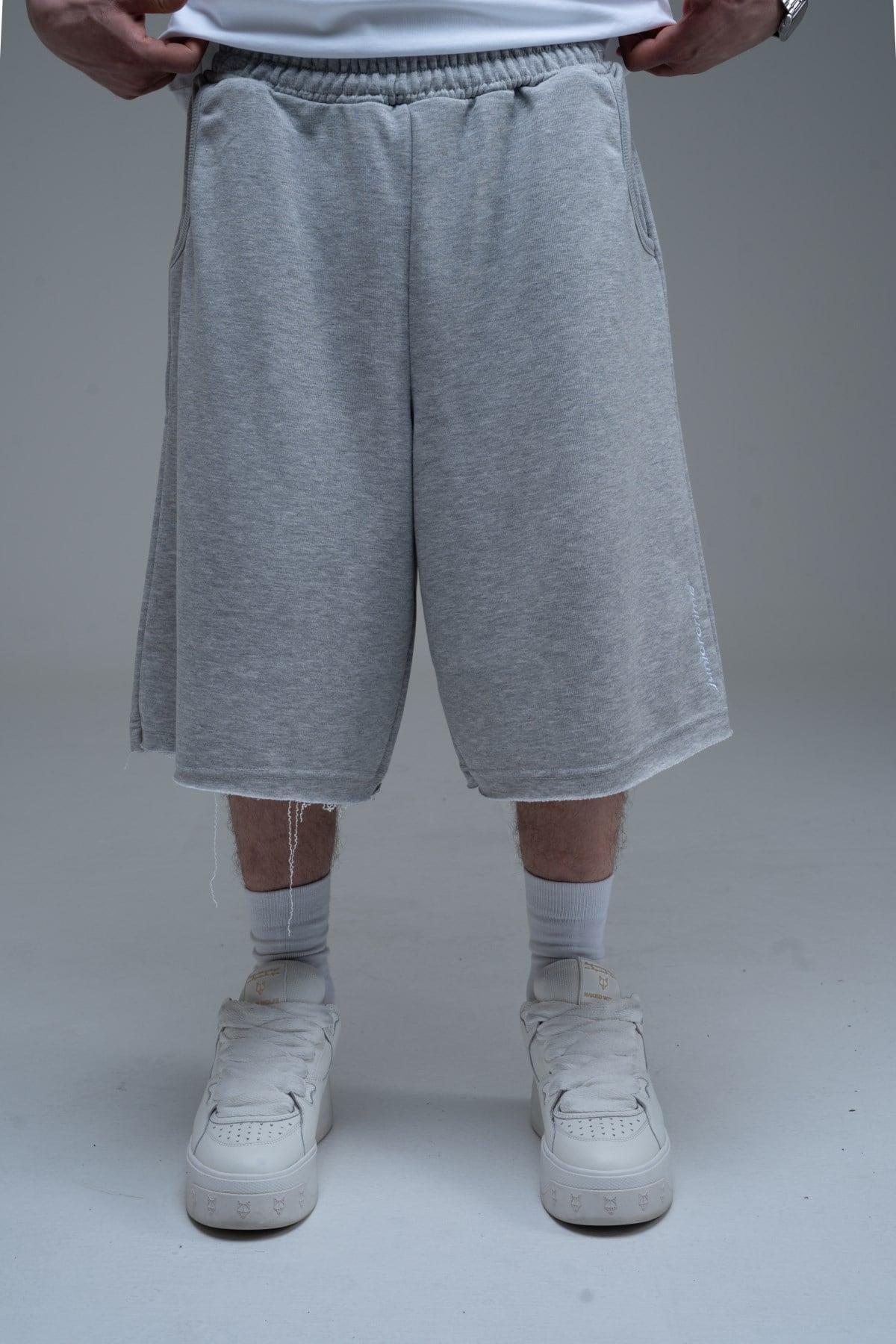 JR Nakışlı Gri Jogger Baggy Şort