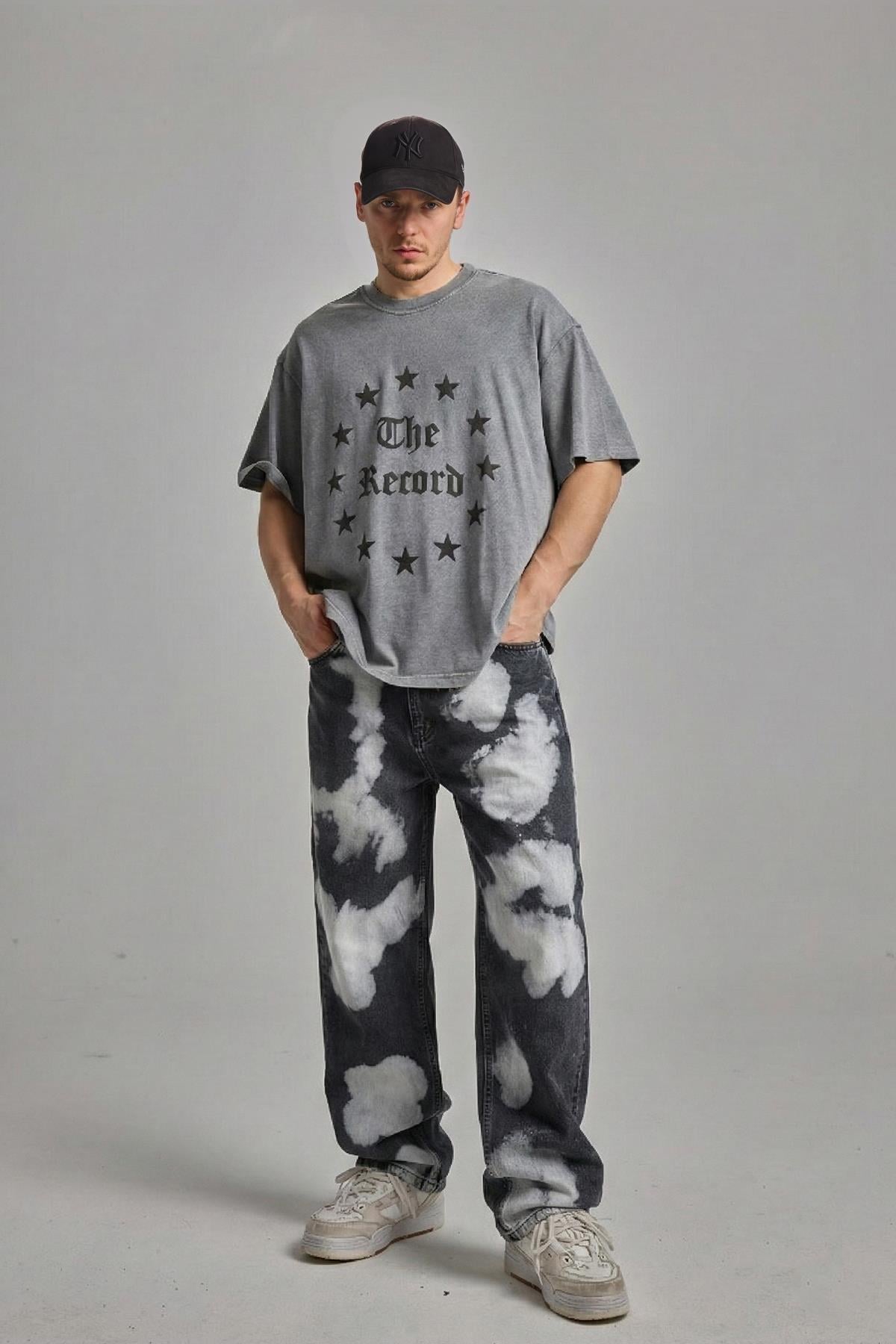 Acid Wash Gri Dar Paça Jean Pantolon