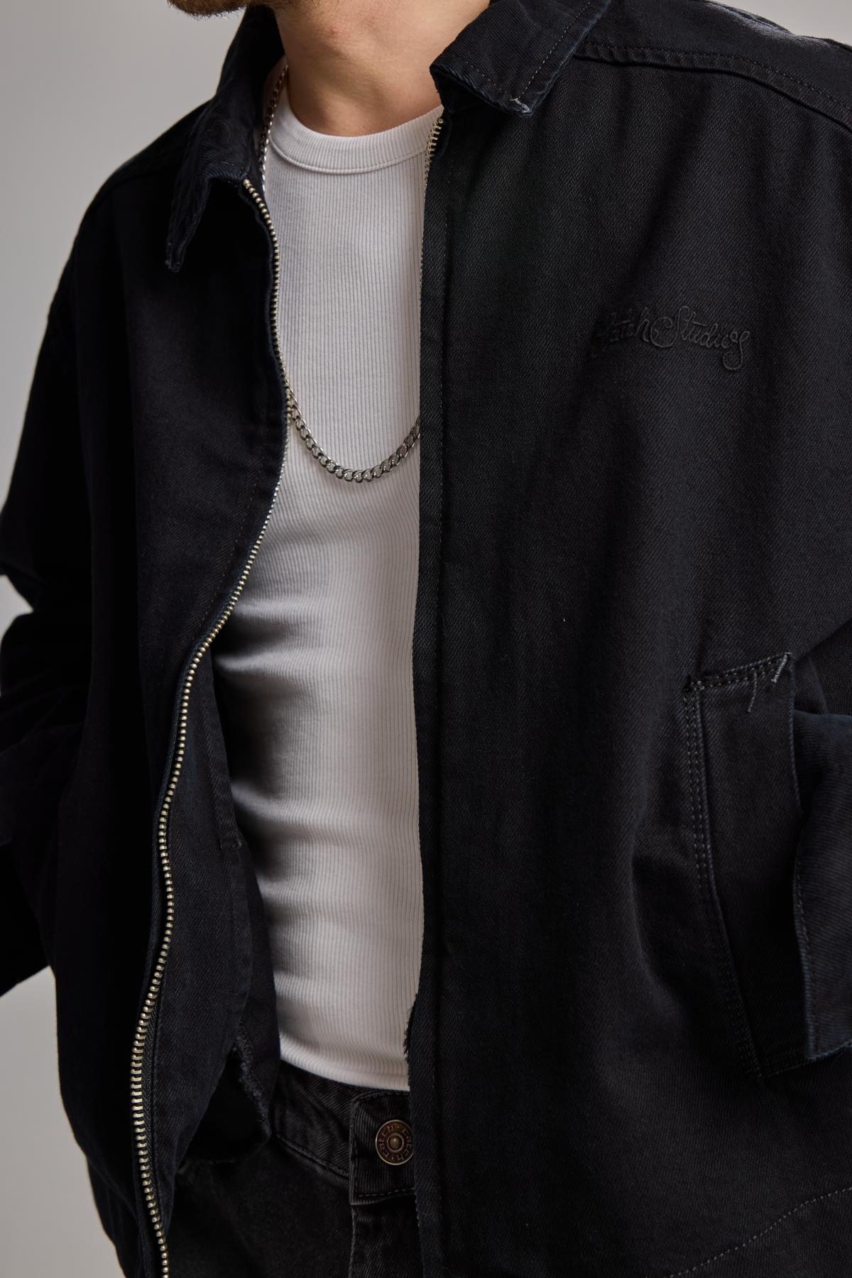 Siyah Nakışlı Oversize Jean Ceket 4615