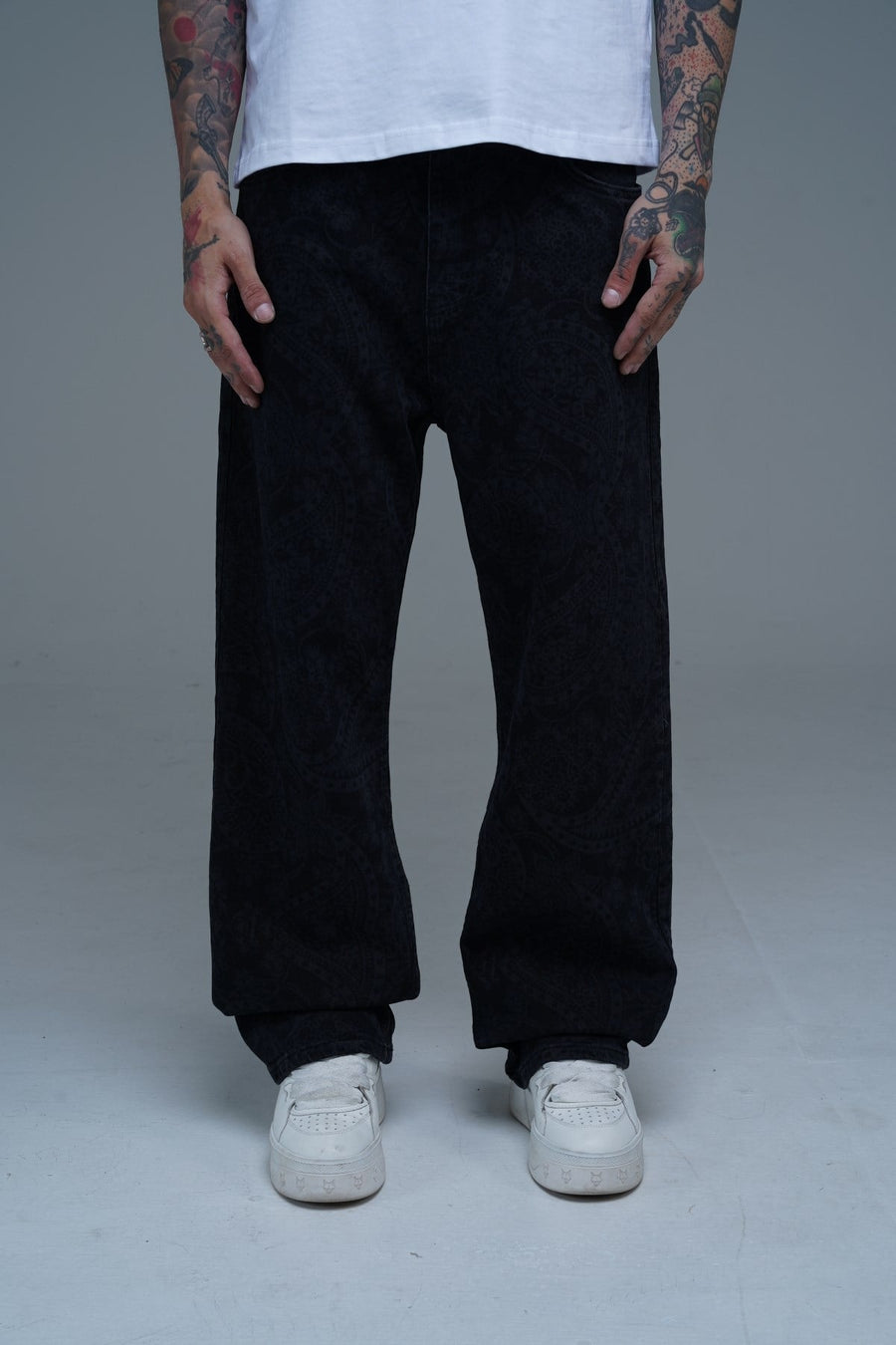 Etnik Desen Siyah Jean Pantolon CT01 6630
