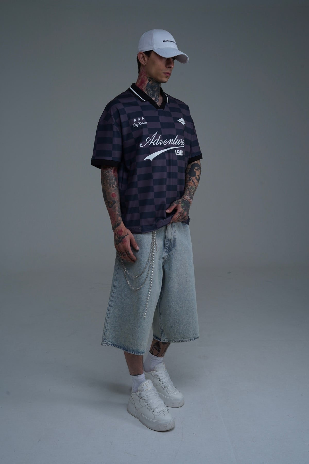 Yıkama Efektli Açık Mavi Baggy Jean Şort