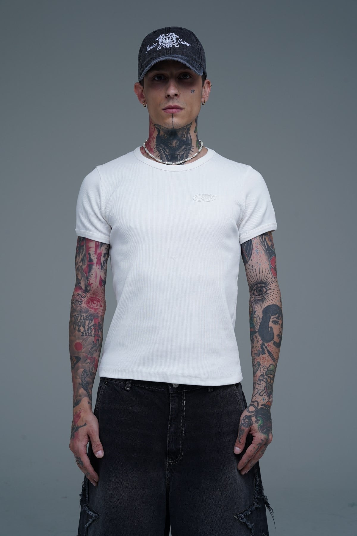 JR Logo Fitilli Kumaş Beyaz Slim fit Tshirt