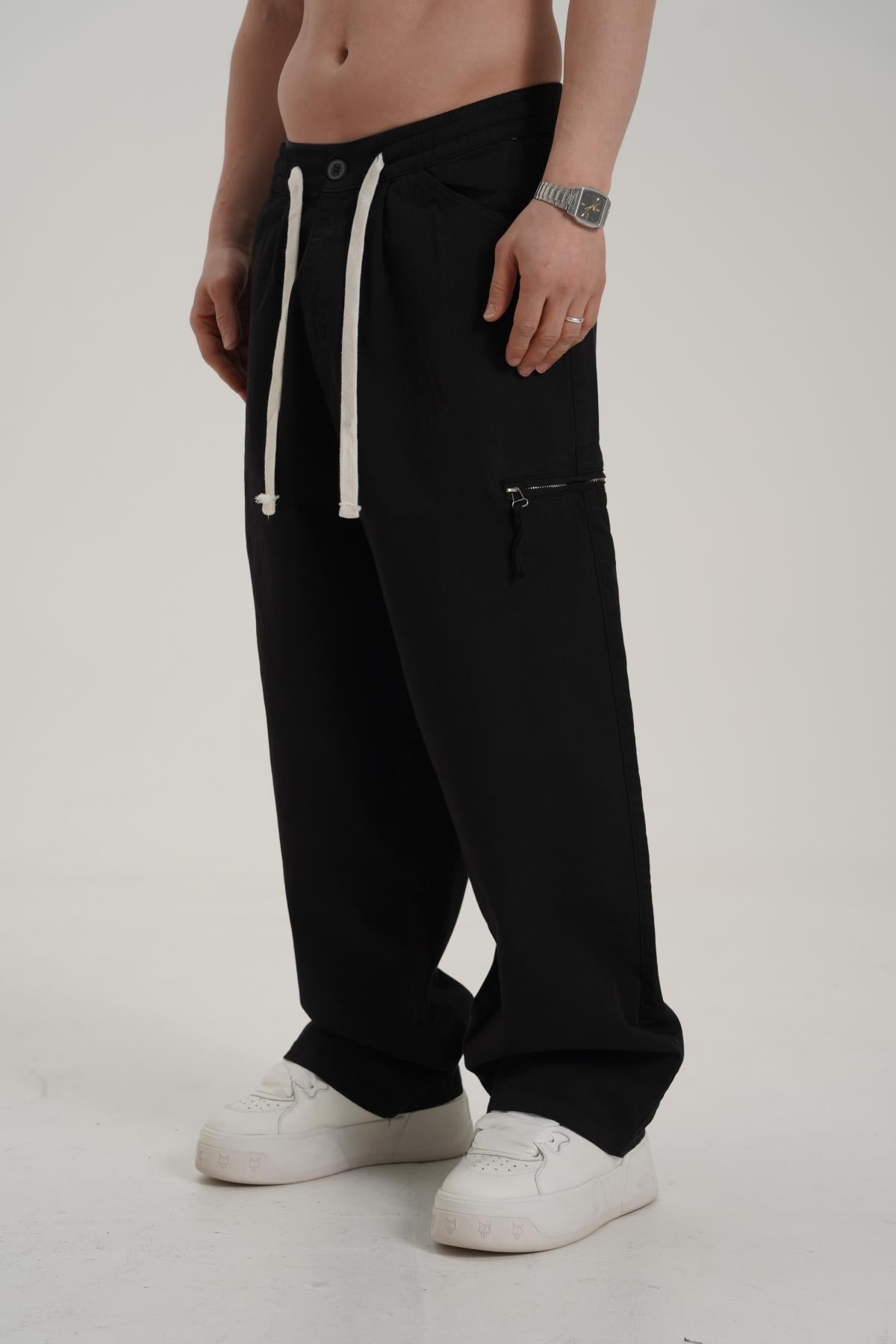 Fermuar Detay Siyah Baggy Pantolon CT01 6358