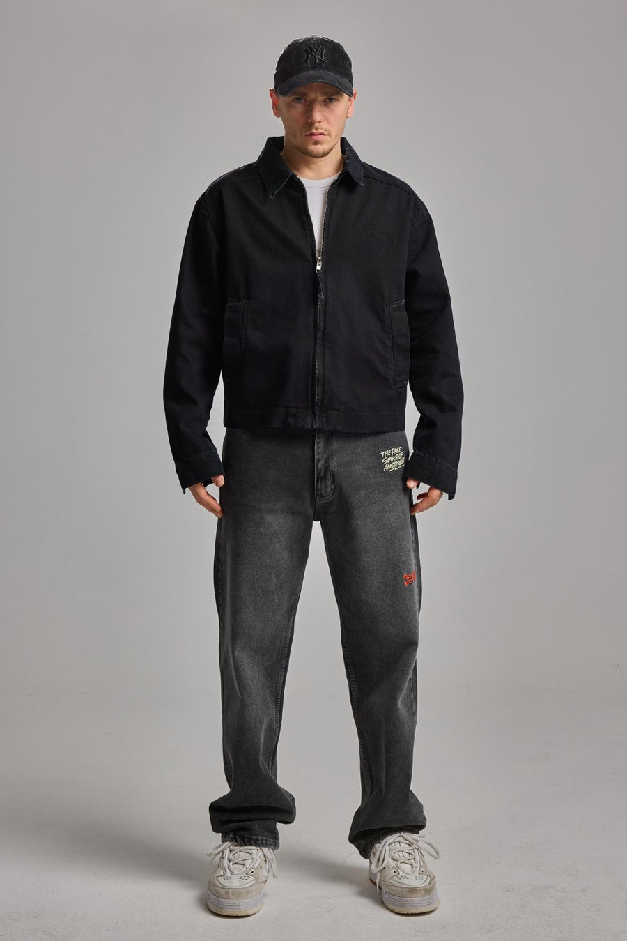 Siyah Nakışlı Oversize Jean Ceket 4615