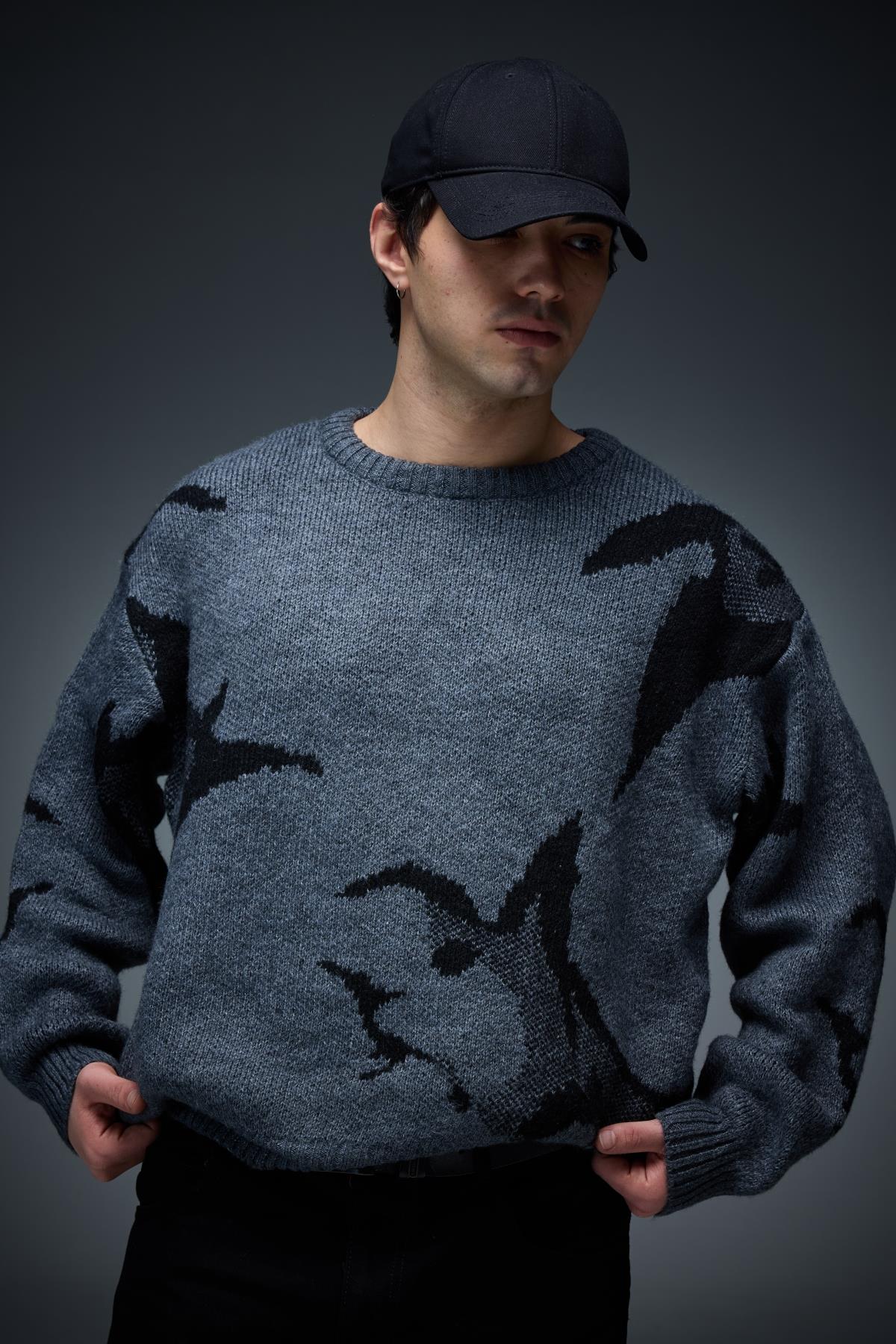Desenli Oversize Antrasit Kazak
