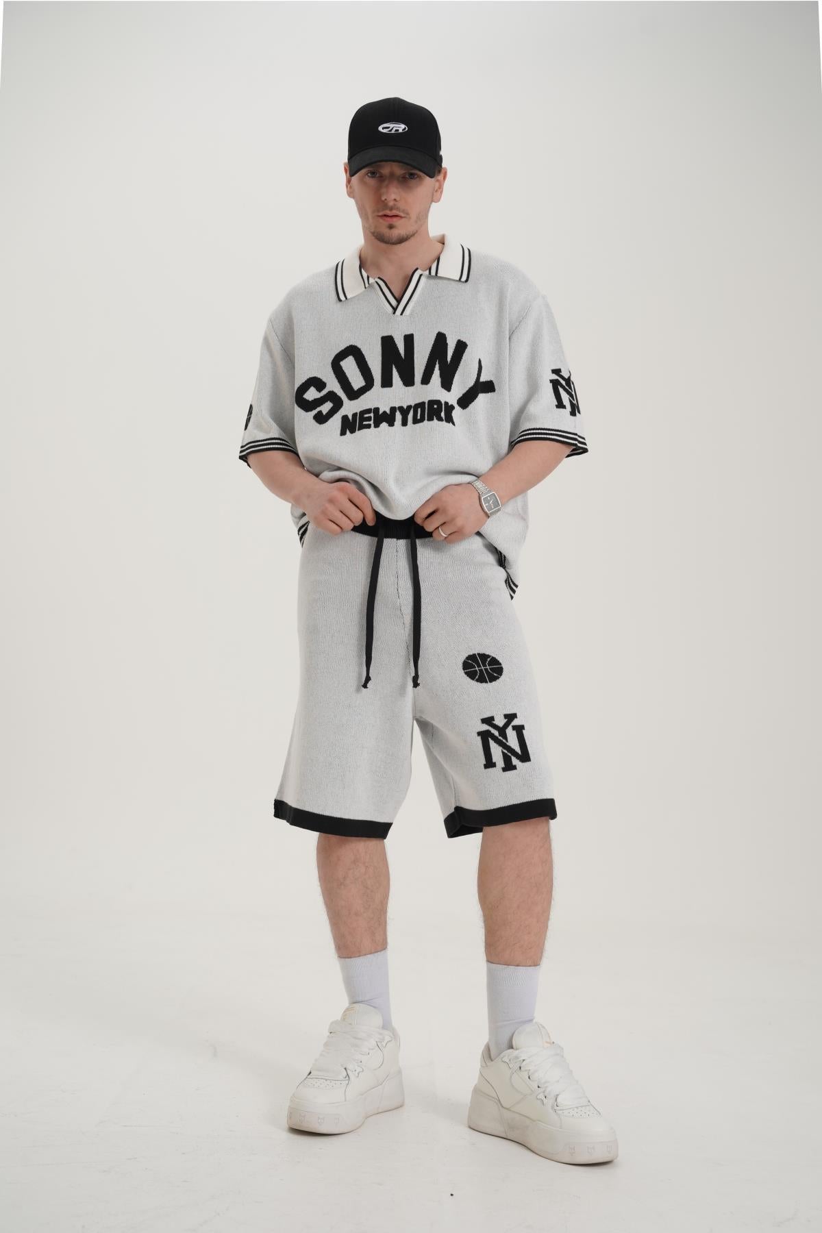 Sonny Desenli Triko Kumaş Siyah Oversize Tshirt