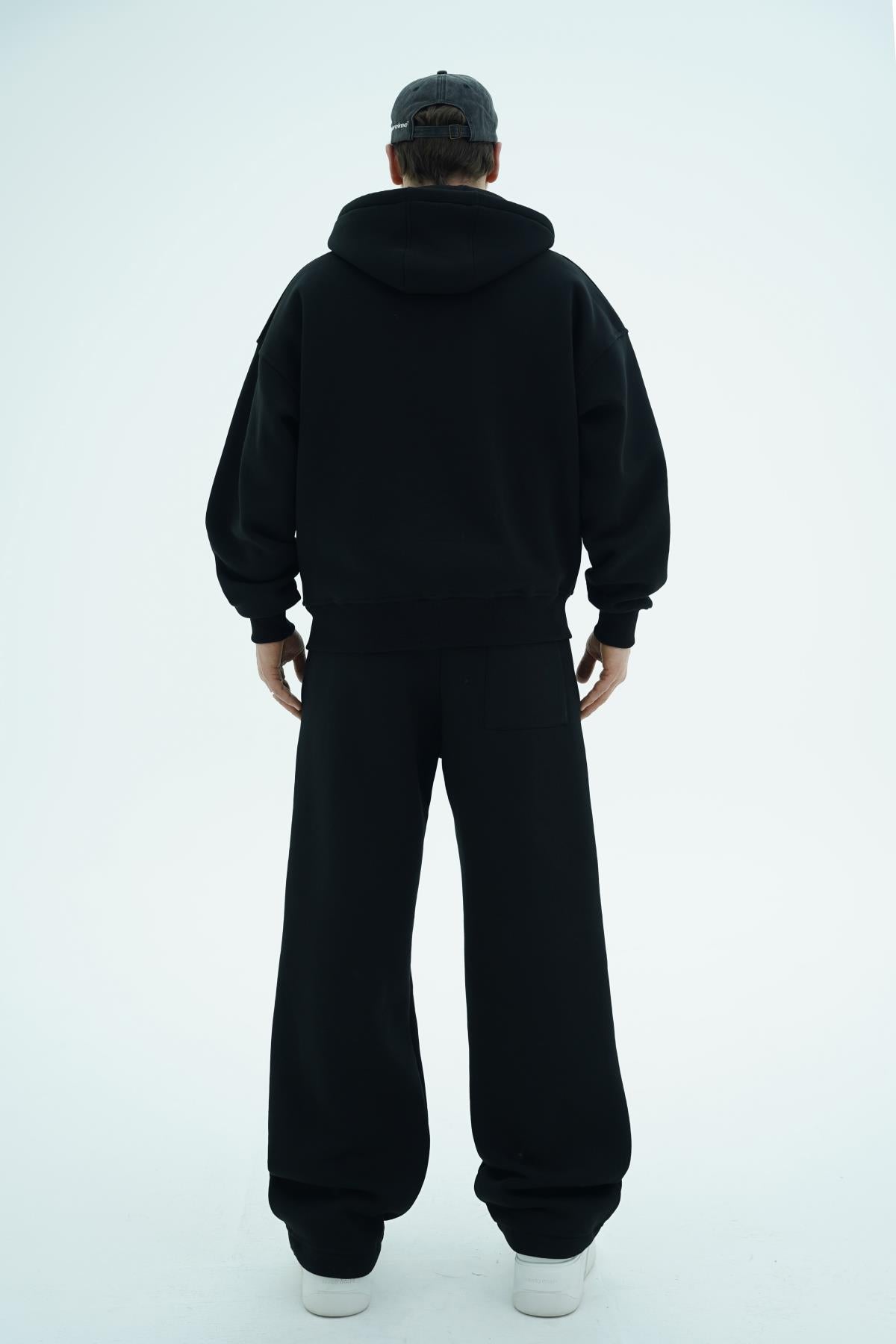 Jr Logo Boxy Kalıp Siyah Oversize Zipper Sweatshirt