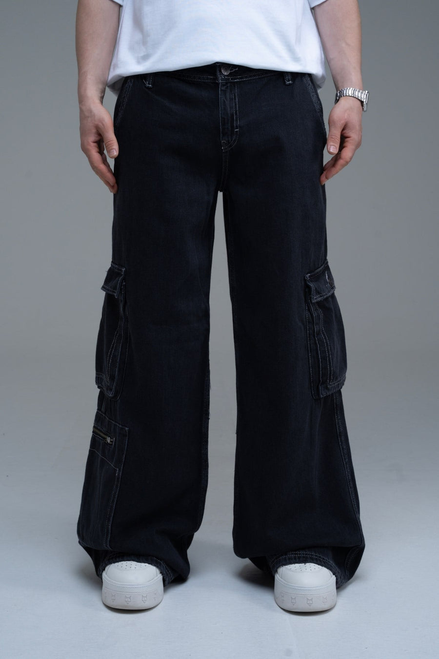 Kontrast Dikiş Low Waist Baggy Pantolon