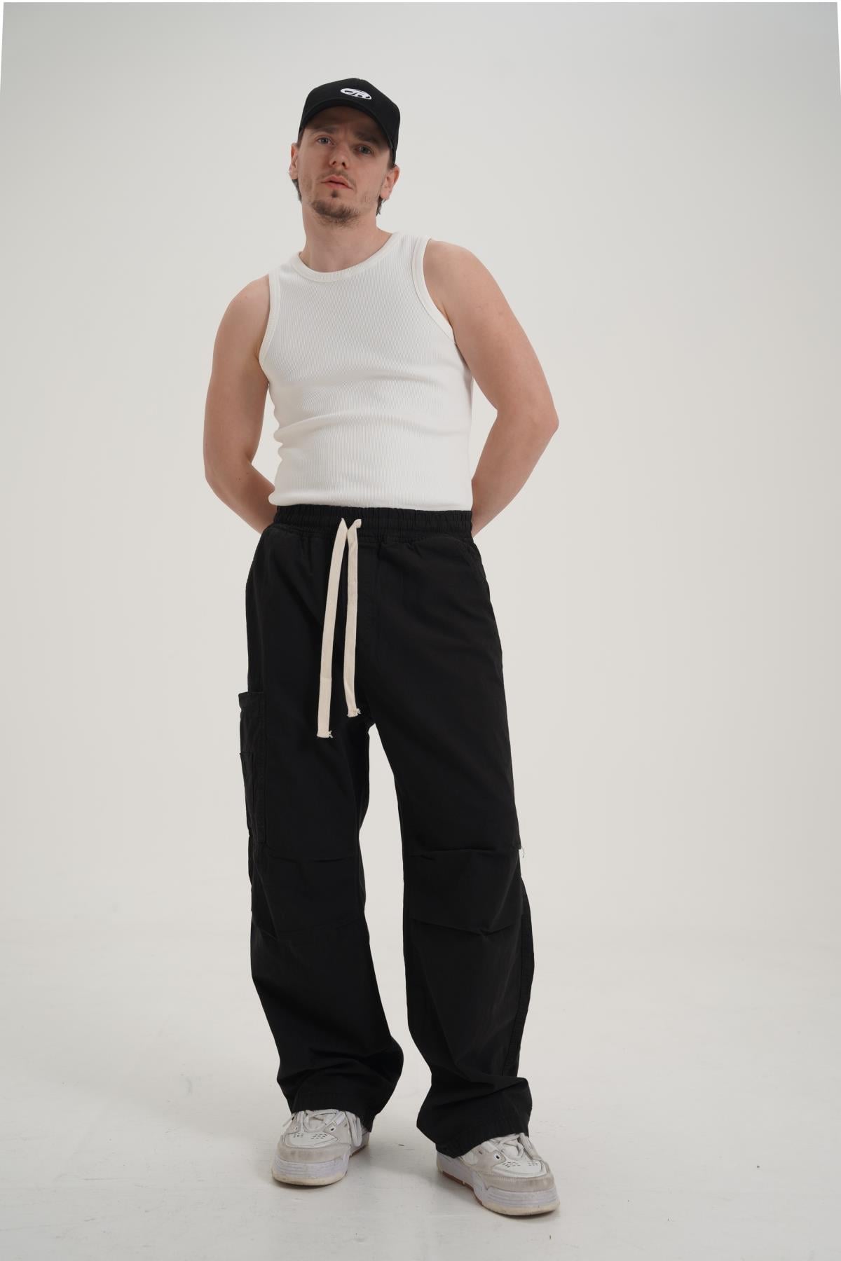 Siyah İnce Kumaş Baggy Pantolon CT01 6267-2