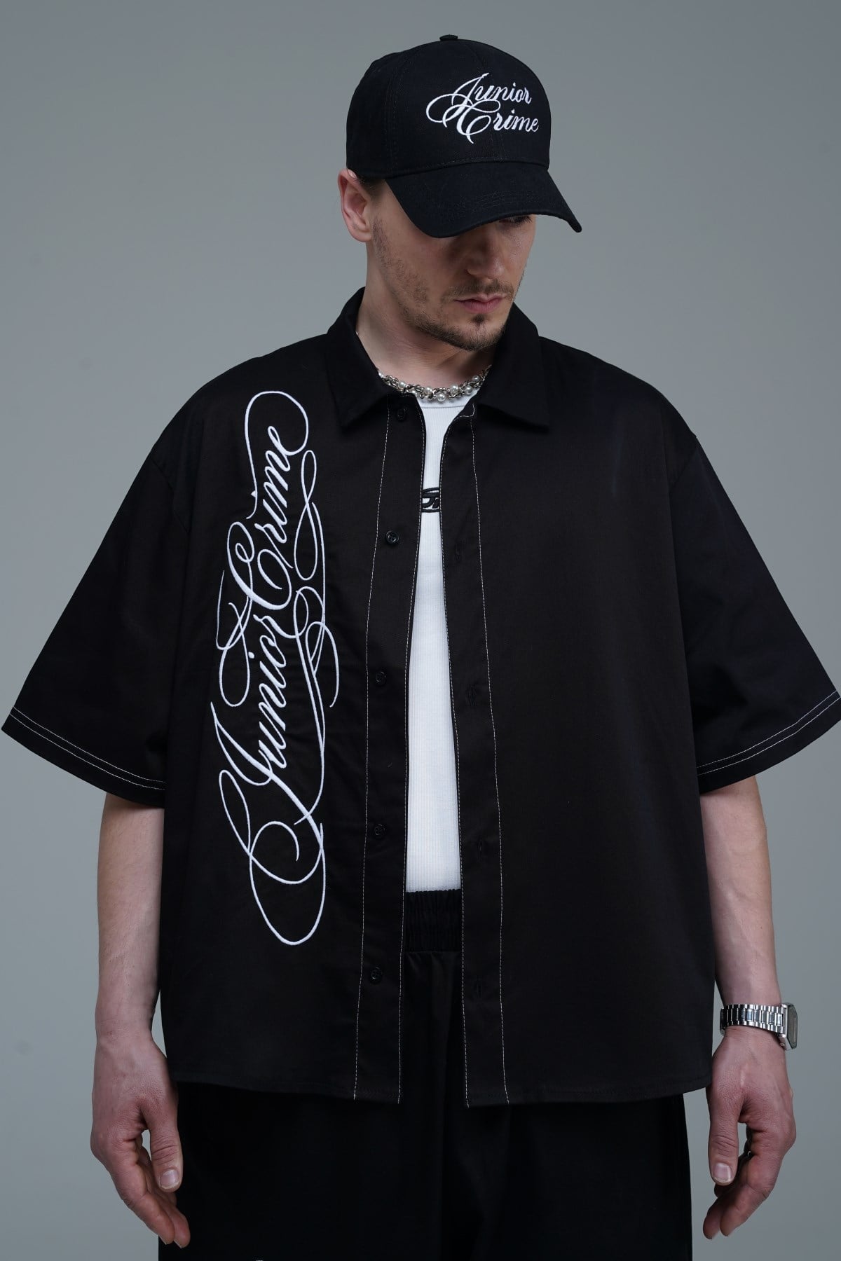 JR Signature Nakış Boxy Fit Gabardin Gömlek
