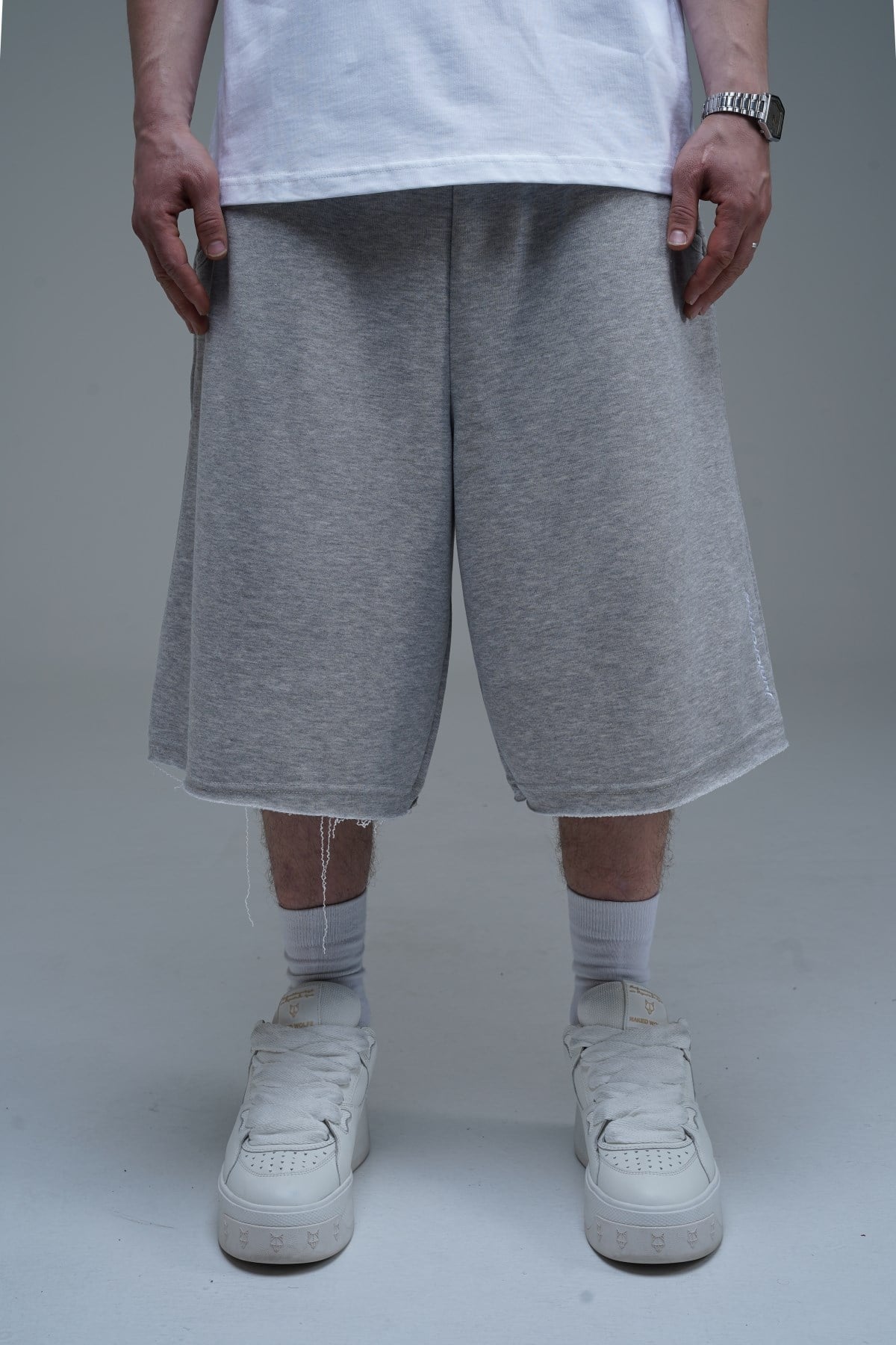JR Nakışlı Gri Jogger Baggy Şort
