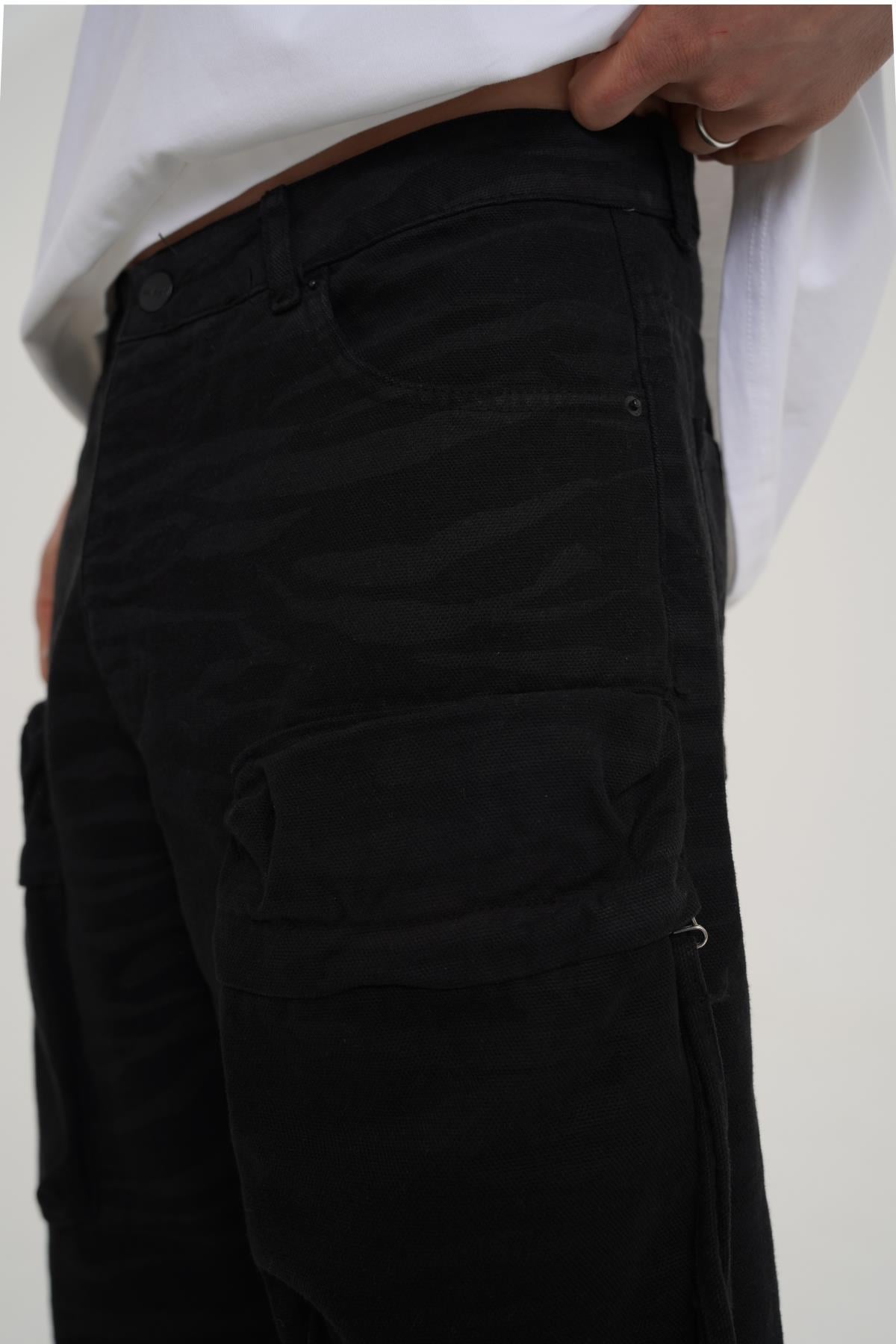 Kamuflaj Desen Siyah Baggy Pantolon CT01 6368-7