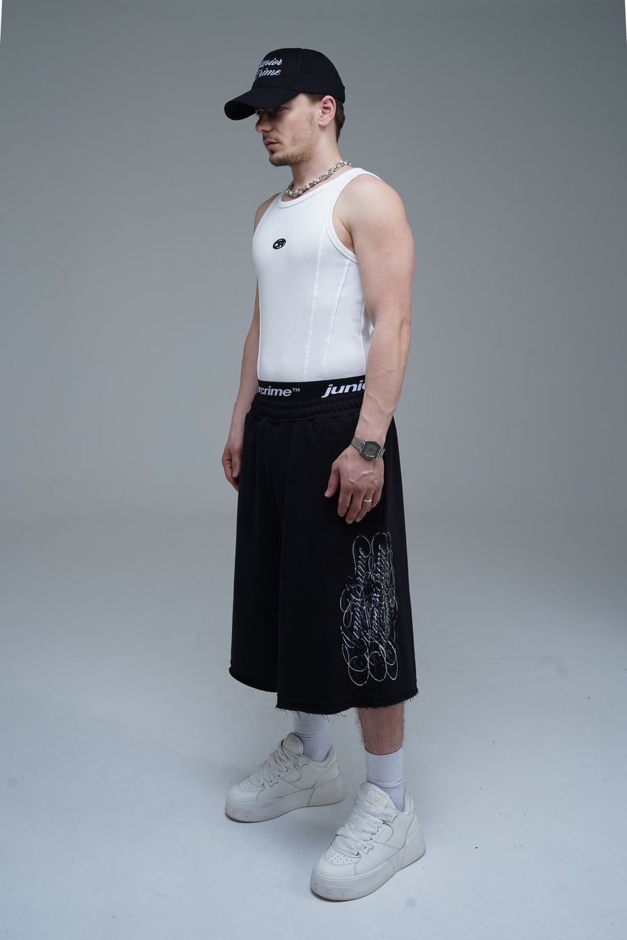 JR Signature Baskılı Jogger Baggy Siyah Şort