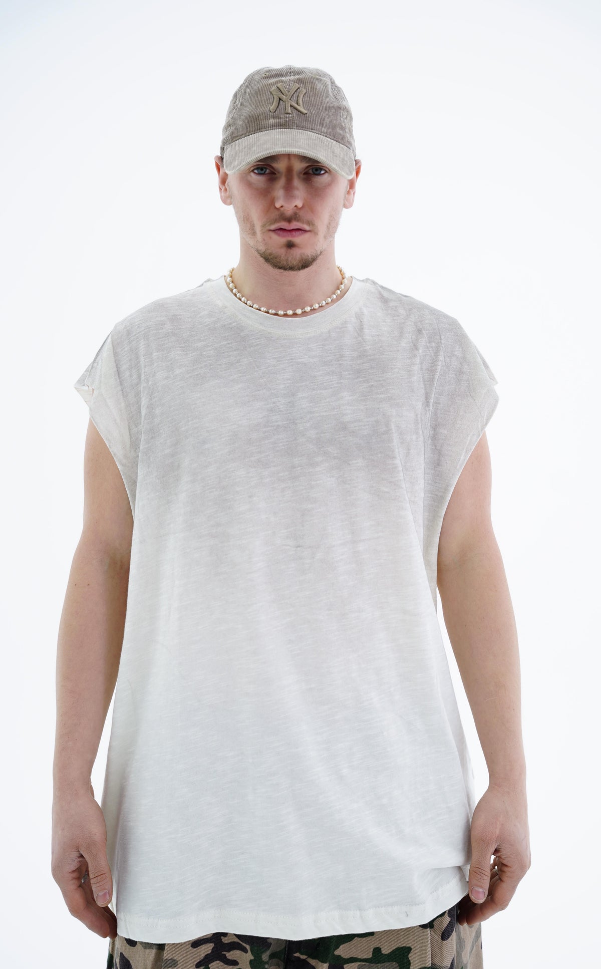 Yıkama Efektli Ekru Oversize Atlet CT01 MRT1754