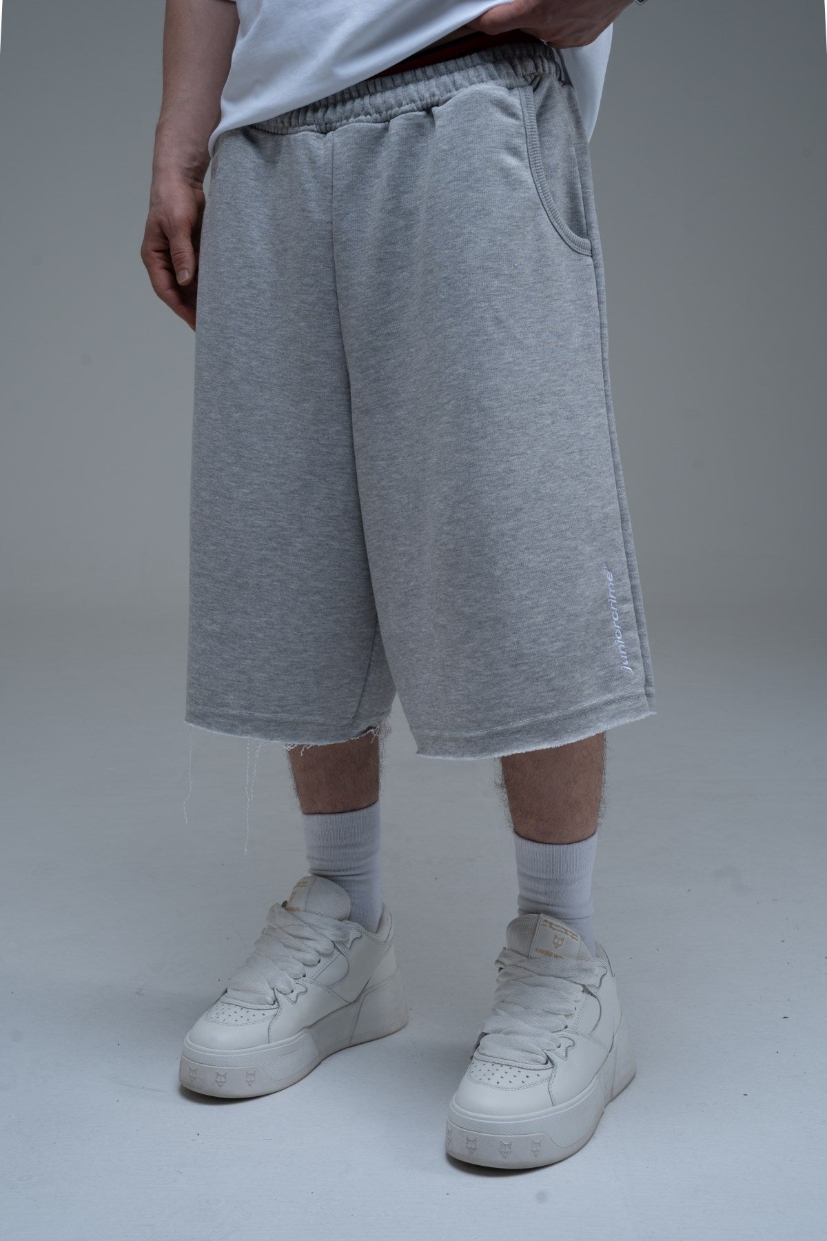 JR Nakışlı Gri Jogger Baggy Şort