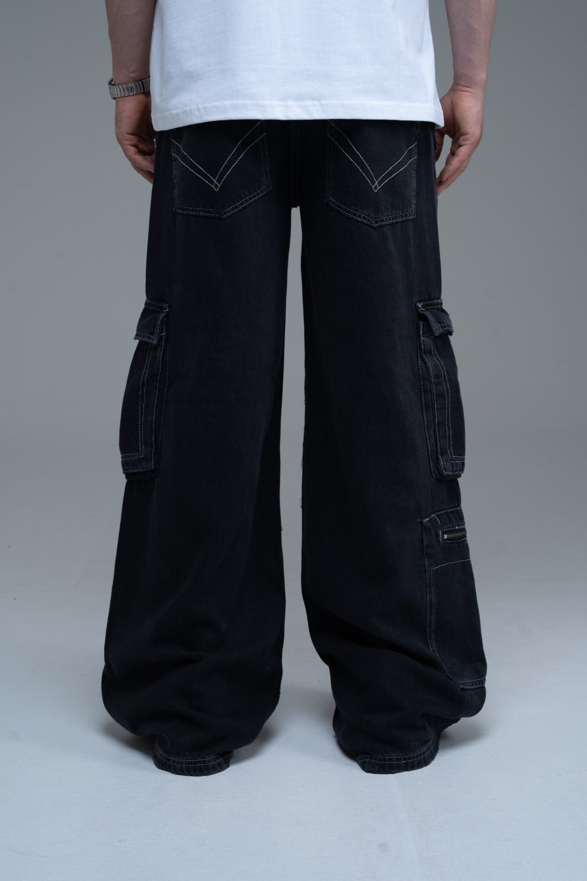 Kontrast Dikiş Low Waist Baggy Pantolon