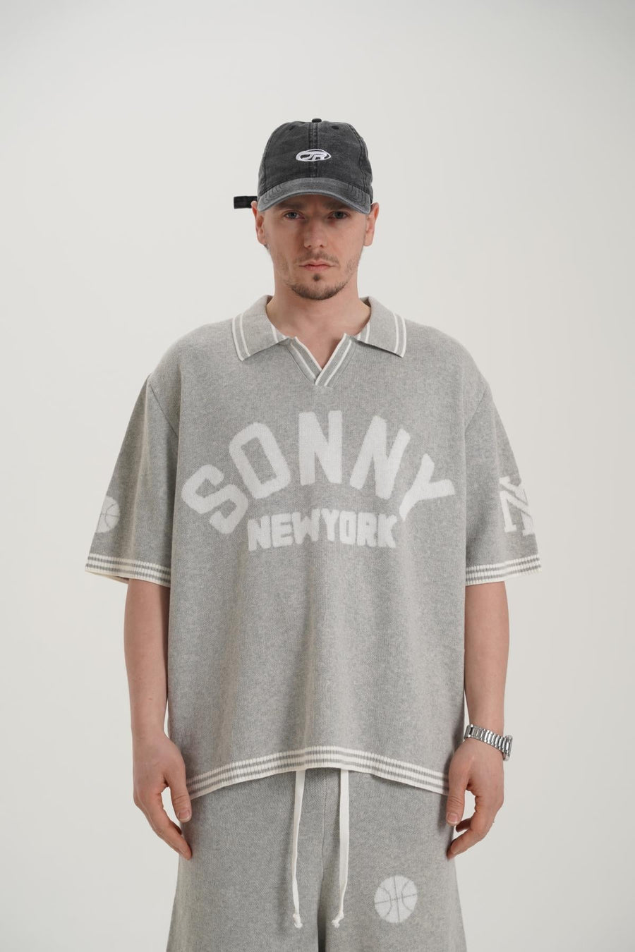 Sonny Desenli Triko Kumaş Gri Oversize Tshirt