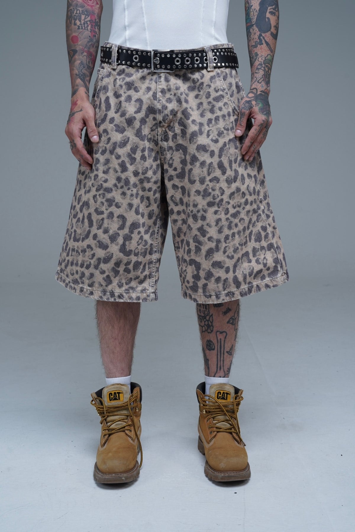 JR Leopar Desenli Baggy Jean Şort