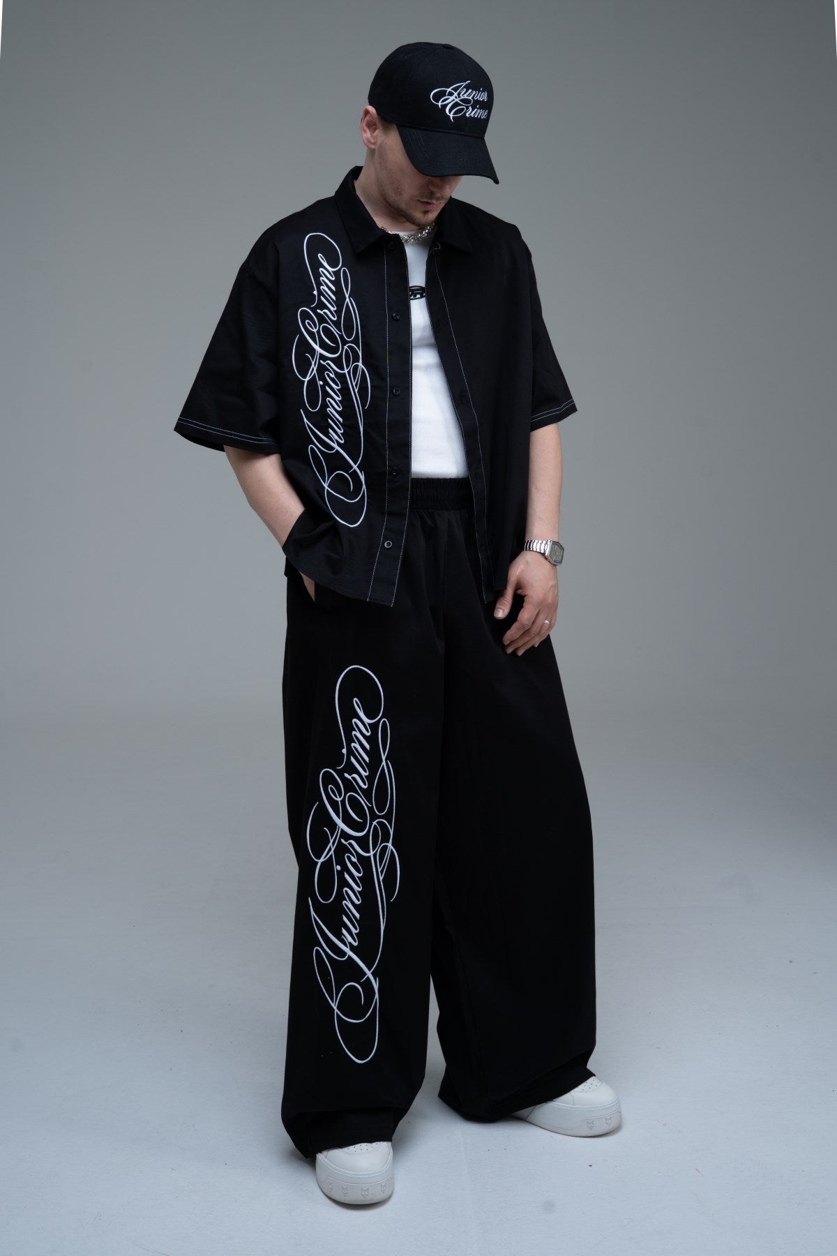 JR Signature Baskılı Gabardin Baggy Pantolon