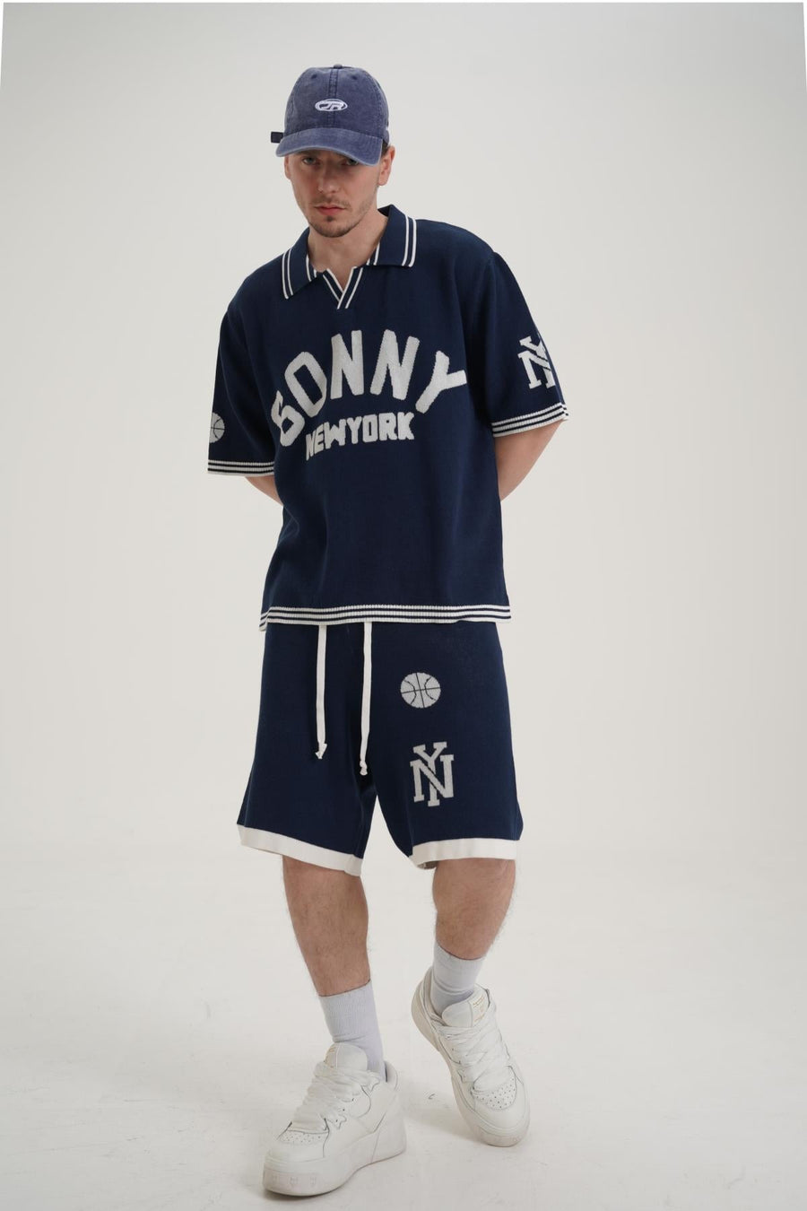 Sonny Desenli Triko Kumaş Lacivert Oversize Tshirt