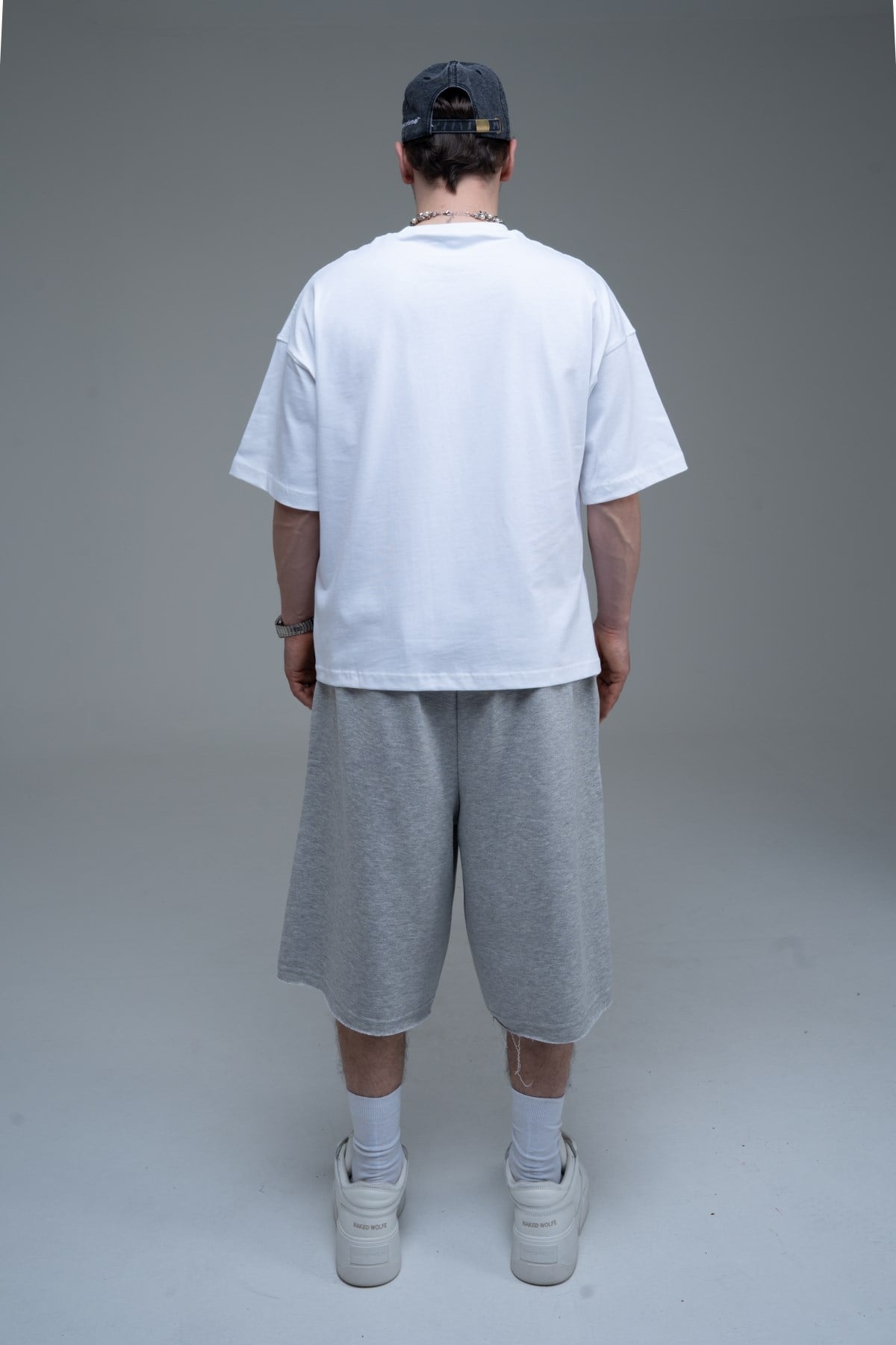 JR Nakışlı Gri Jogger Baggy Şort