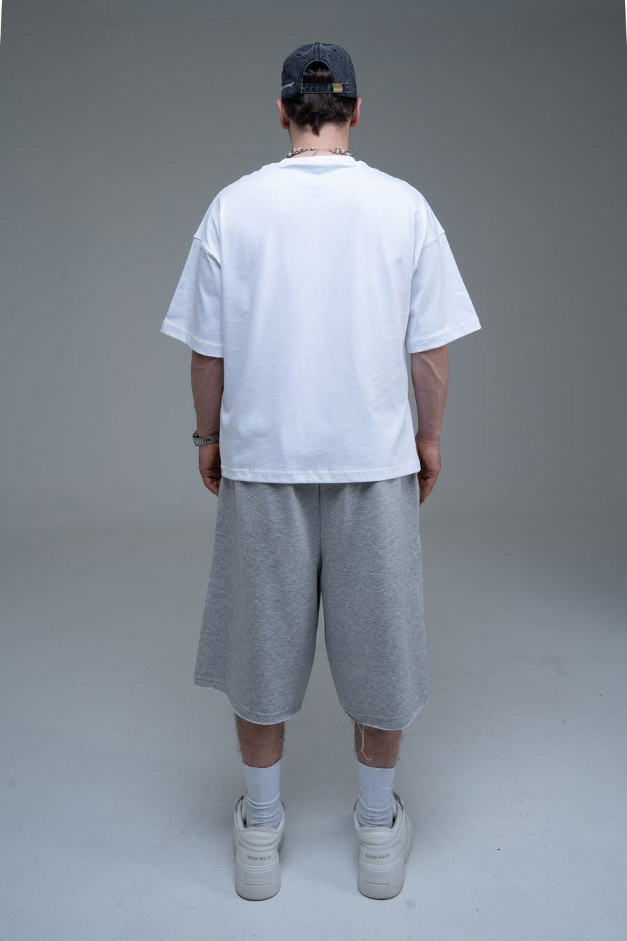 JR Nakışlı Gri Jogger Baggy Şort
