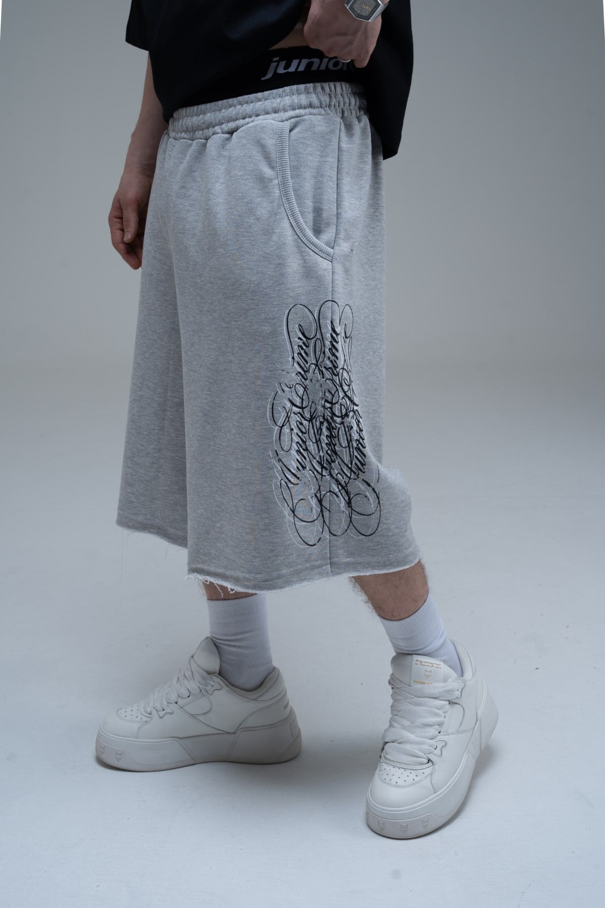 JR Signature Baskılı Jogger Baggy Gri Şort