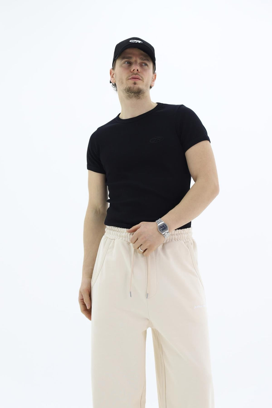JR Logo Fitilli Kumaş Siyah Slim fit Tshirt