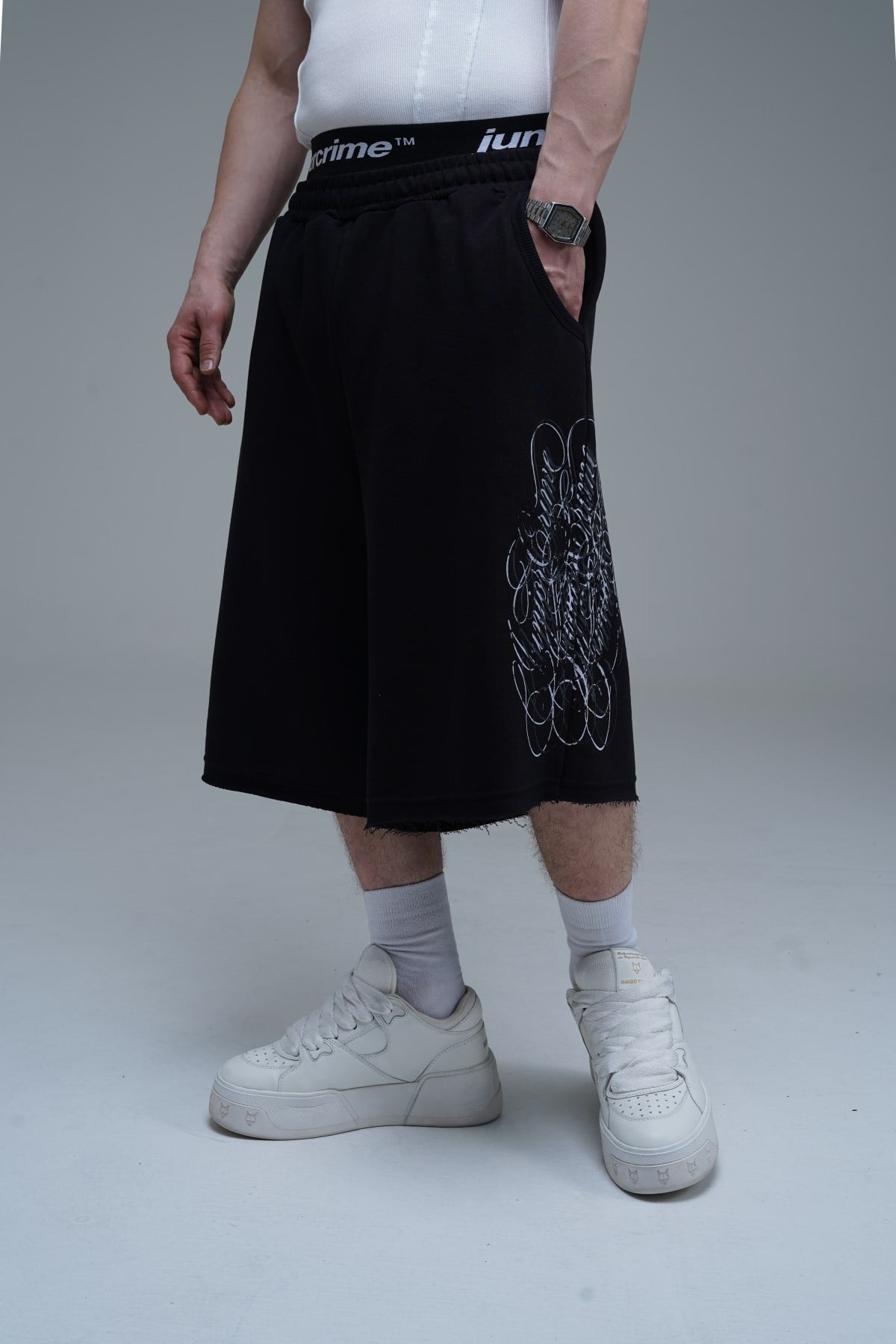JR Signature Baskılı Jogger Baggy Siyah Şort