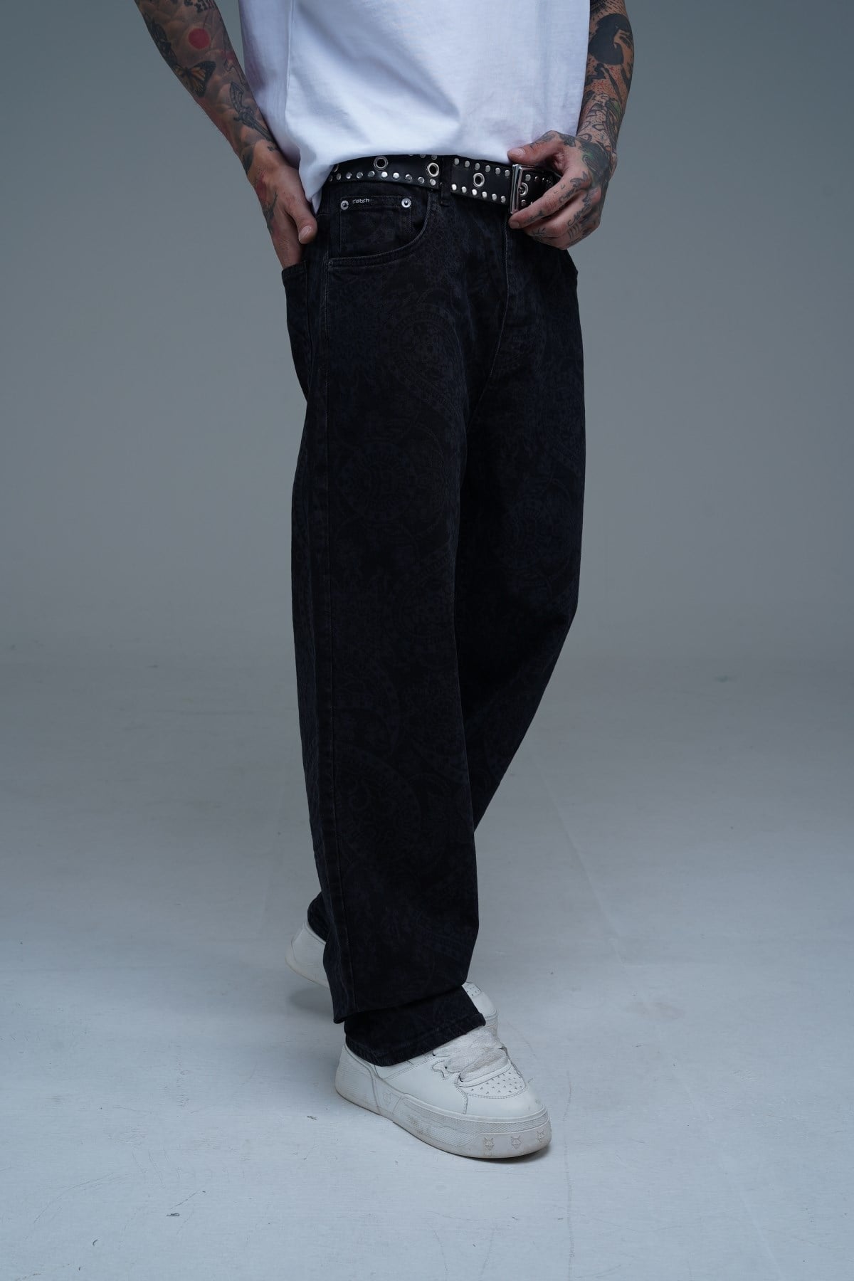 Etnik Desen Siyah Jean Pantolon CT01 6630