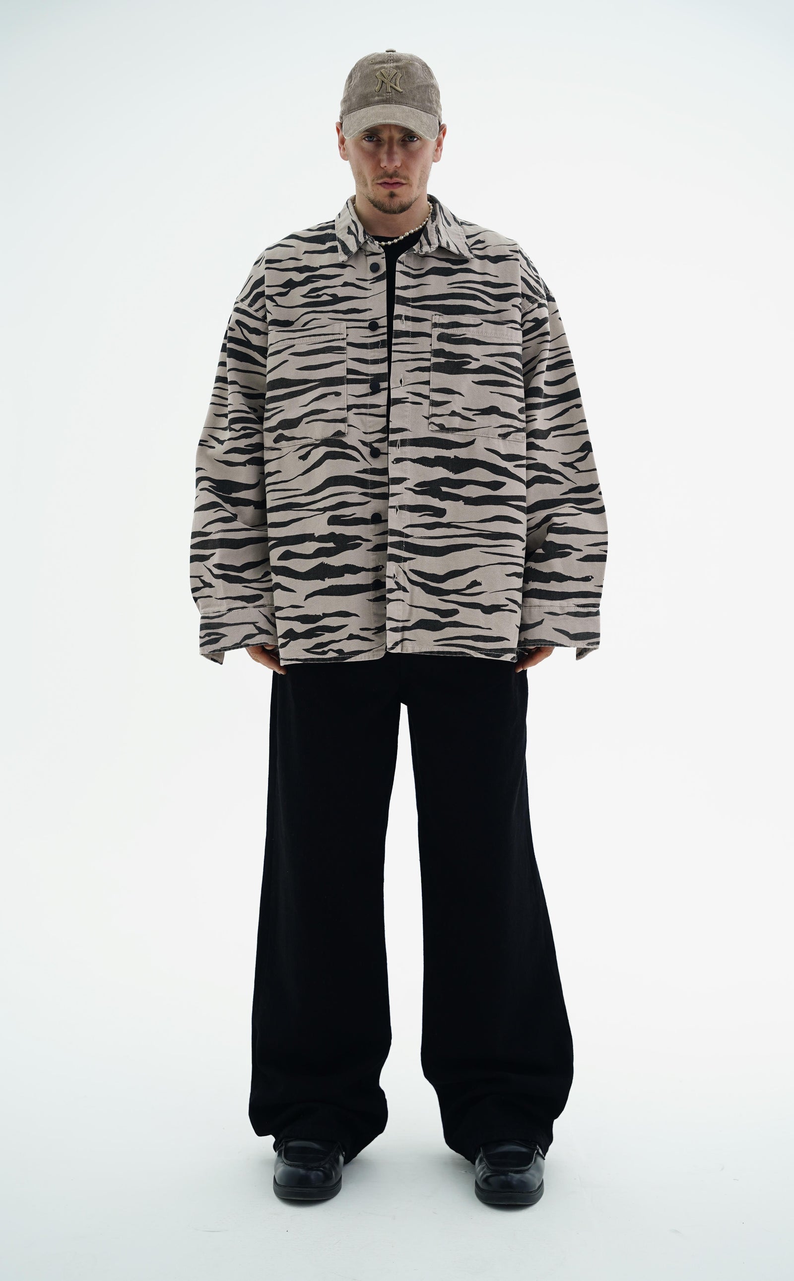 Zebra Desenli Oversize Bej Jean Ceket CT01 1664